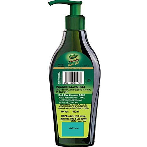 Dabur Amla Hair Oil - 550ml | Natural Hair Growth Treatment for Strong, Long & Thick Hair | Scalp Nourishment & Hair Fall Control | Perfect for Daily Hair Care & Styling