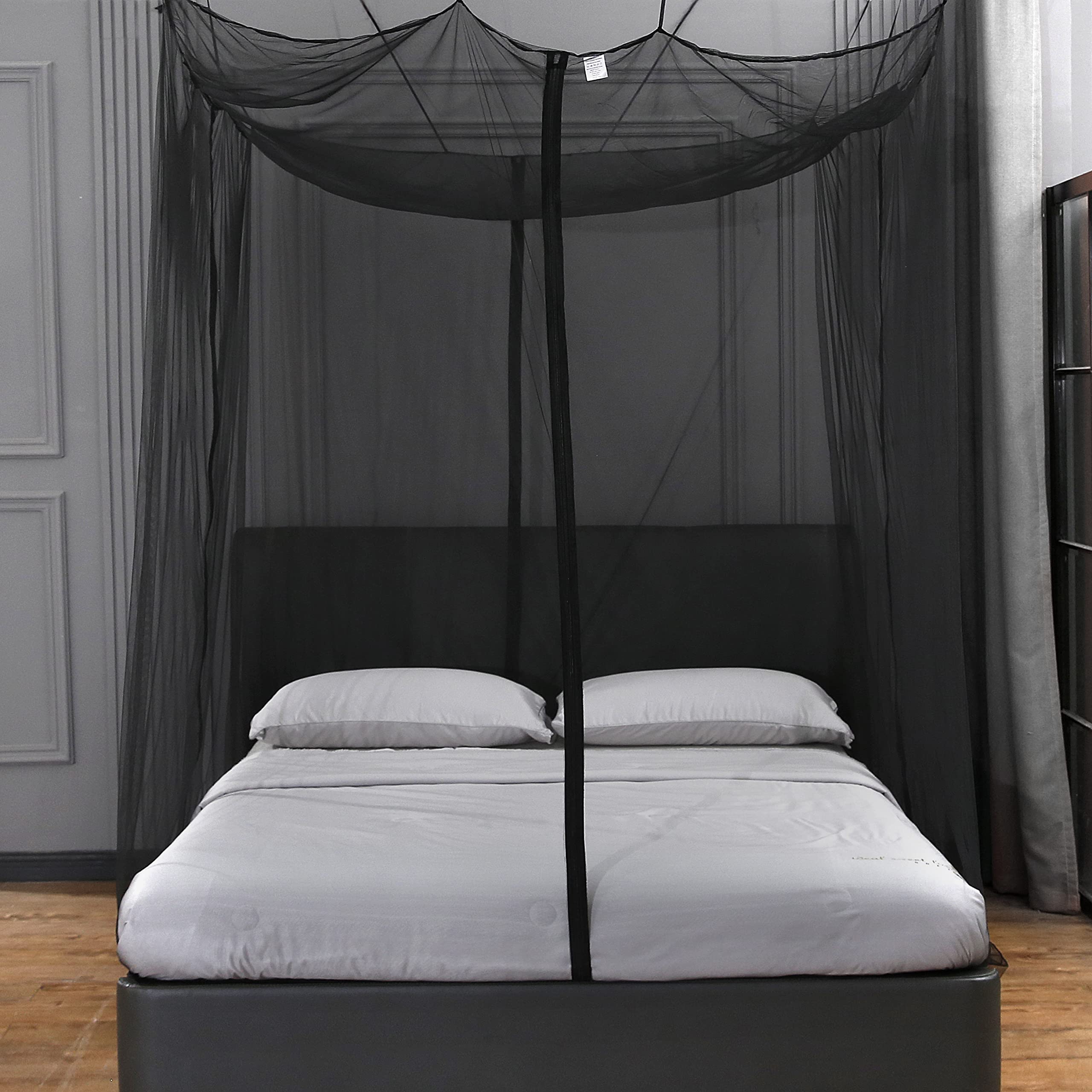 Mengersi Mosquito Net for Bed Canopy with Zipper - Twin/Twin XL Size, Black Bed Curtains for Indoor & Outdoor Use - Perfect for Patio, Camping, and Home Protection Against Bugs