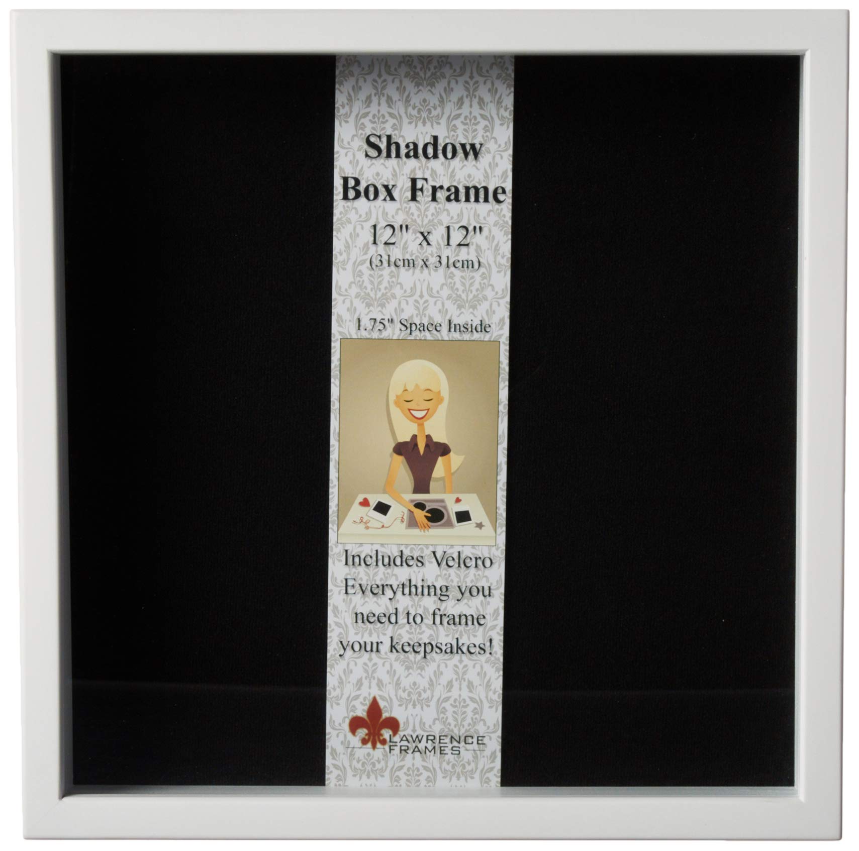 Lawrence Frames 790212 White Wood Shadow Box Picture Frame - 12x12 Inches - Perfect for Displaying Photos, Artwork, and Memorabilia in Home Décor