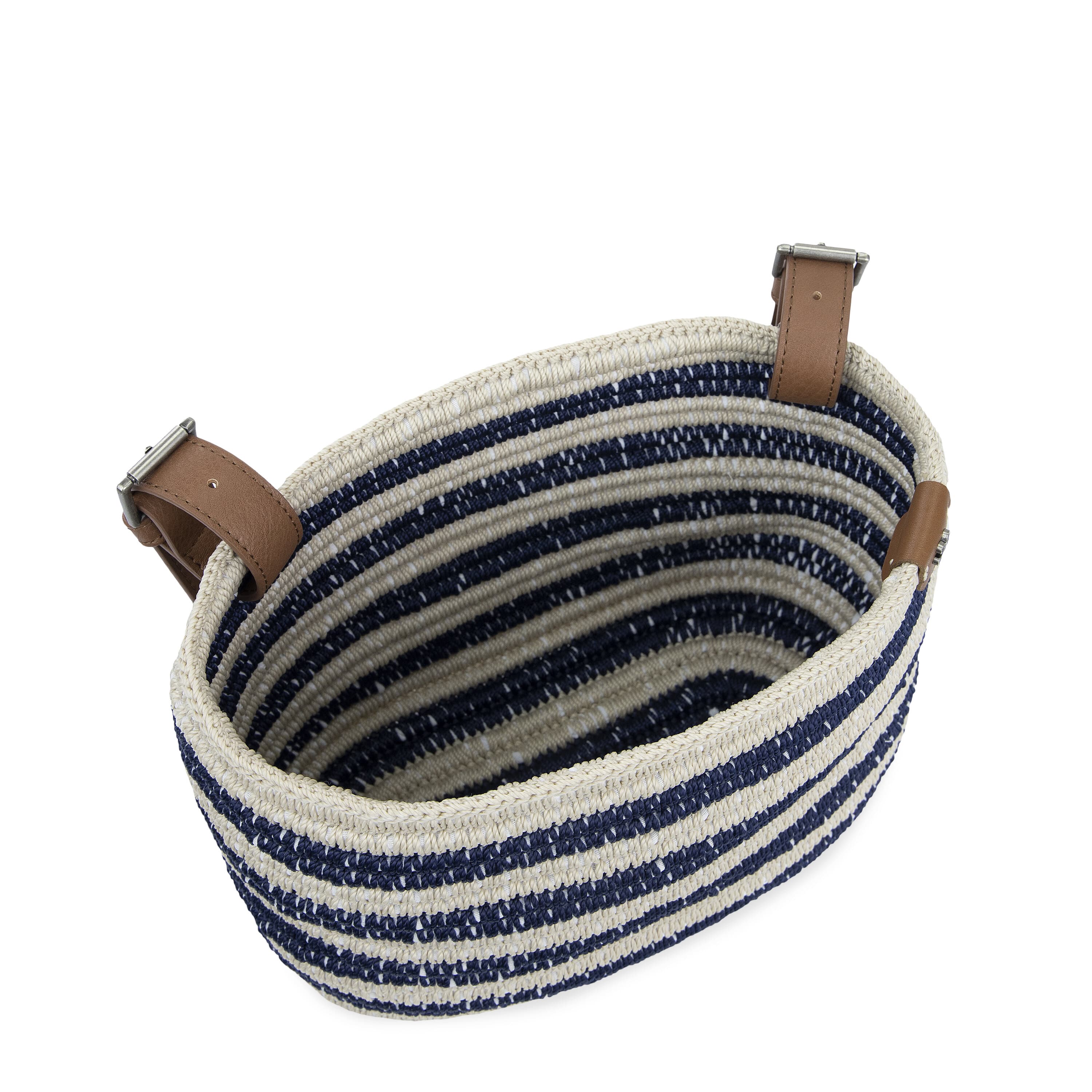 Hand Crochet Denim Stripe Bike Basket - Stylish & Durable Front or Rear Bicycle Basket for Commuting, Shopping & Picnics