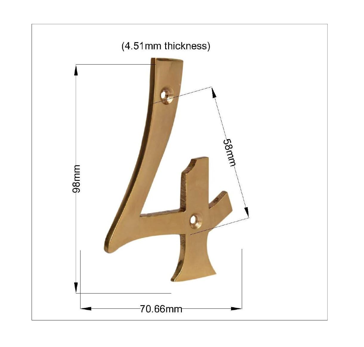 Skandh 4 Inch Solid Brass House Numbers - Polished Brass Lacquered Address Plaque for Front Door, Mailbox & Outdoor Decor | Weatherproof & Durable