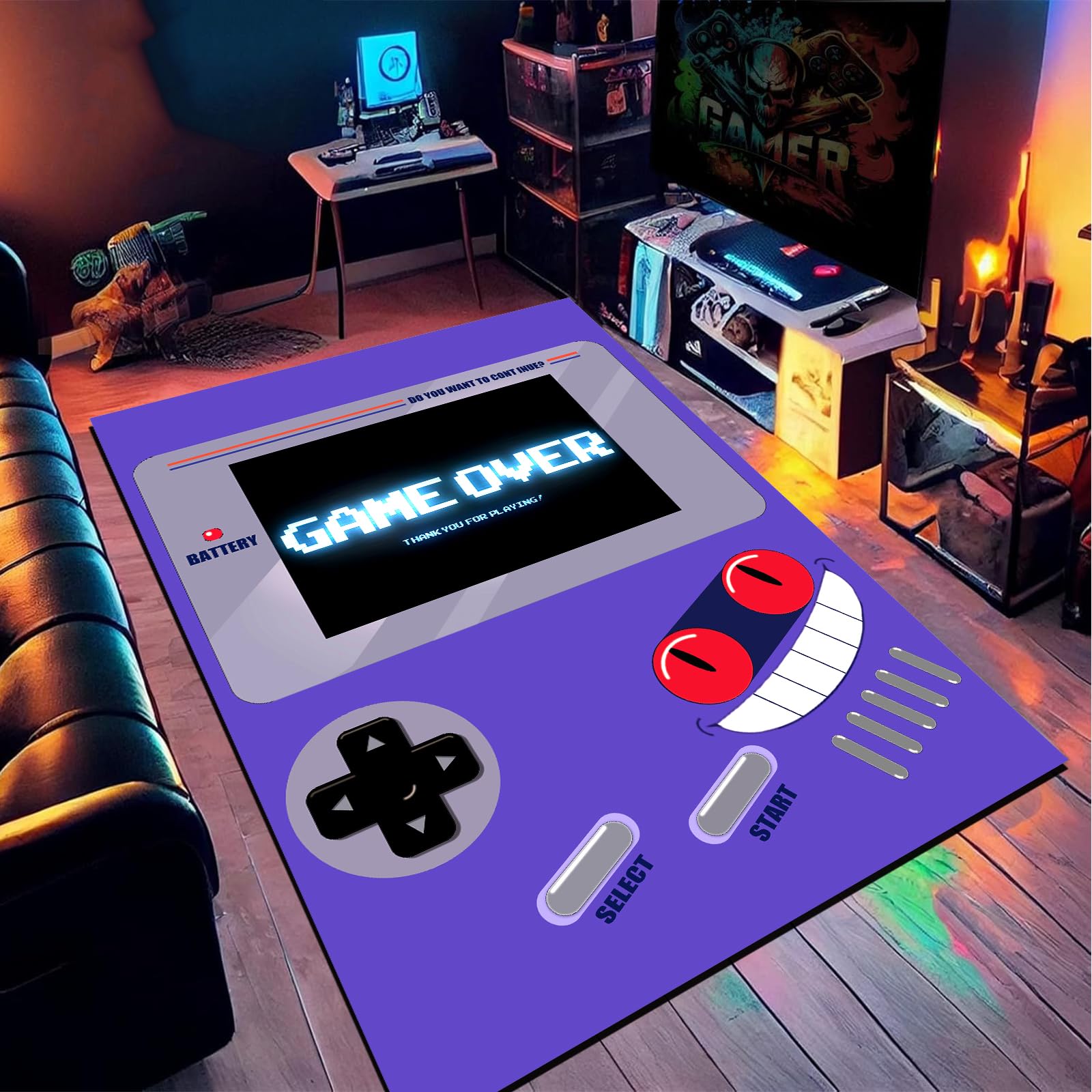 Soft Anime Gaming Rug for Kids & Boys - 60x40 Inch Purple Carpet for Bedroom, Game Room, Indoor & Outdoor Use - Aesthetic Gamer Rug for Decor & Comfort