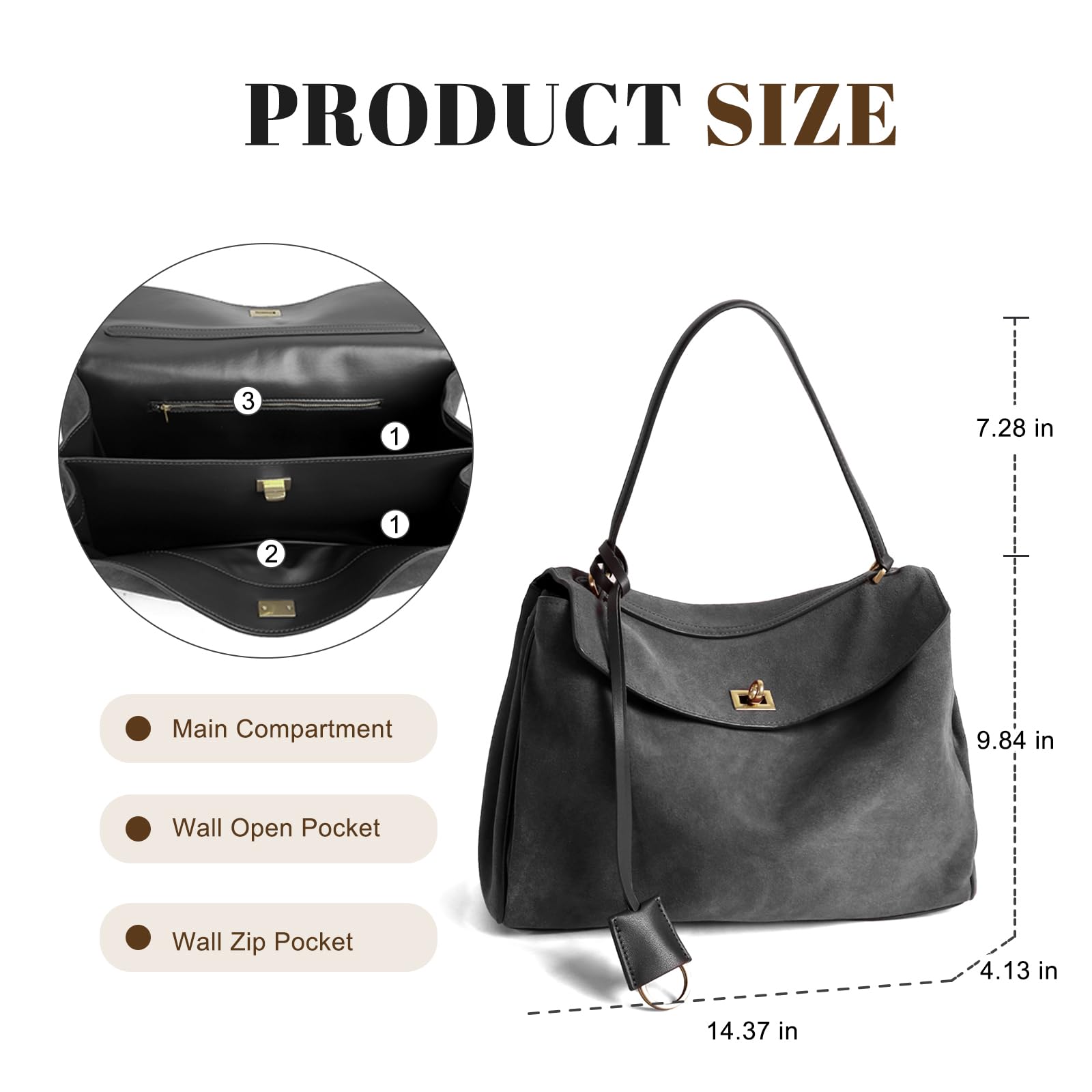 BOYATU Genuine Leather Tote Bag for Women - Large Suede Shoulder Handbag Purse Satchel | Perfect for Work, Travel & Everyday Use