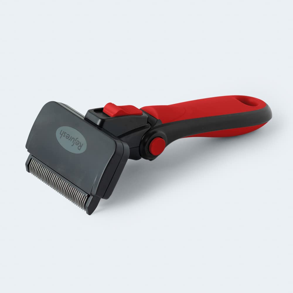 Premium Dog Deshedding Brush for Long Hair - Red (Medium) | Gentle Pet Grooming Tool for Dogs & Cats | Reduce Shedding & Mats | Perfect for Home Grooming & Professional Use
