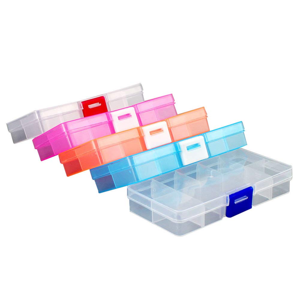HEALLILY 5-Piece Earring Organizer Box Set - 10-Grid Plastic Storage Case with Removable Dividers for Jewelry, Pills, Small Items - Perfect for Travel, Home & Office Organization