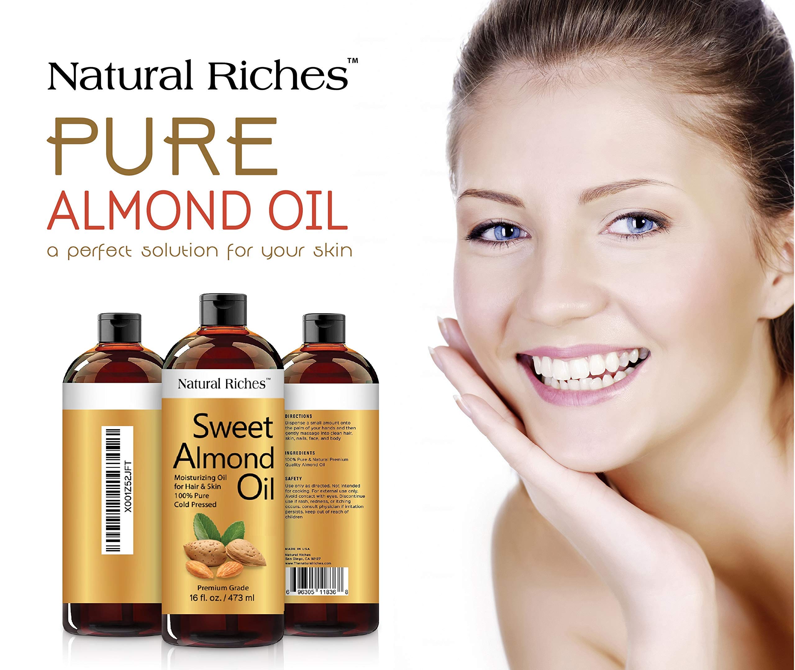 Natural Riches Organic Cold-Pressed Castor Oil & Almond Oil for Hair Growth - Thickens Hair, Reduces Hair Loss & Dandruff - Deeply Moisturizes Scalp & Skin - California-Grown Almonds - Perfect for Daily Hair Care, Scalp Massage & Skin Hydration