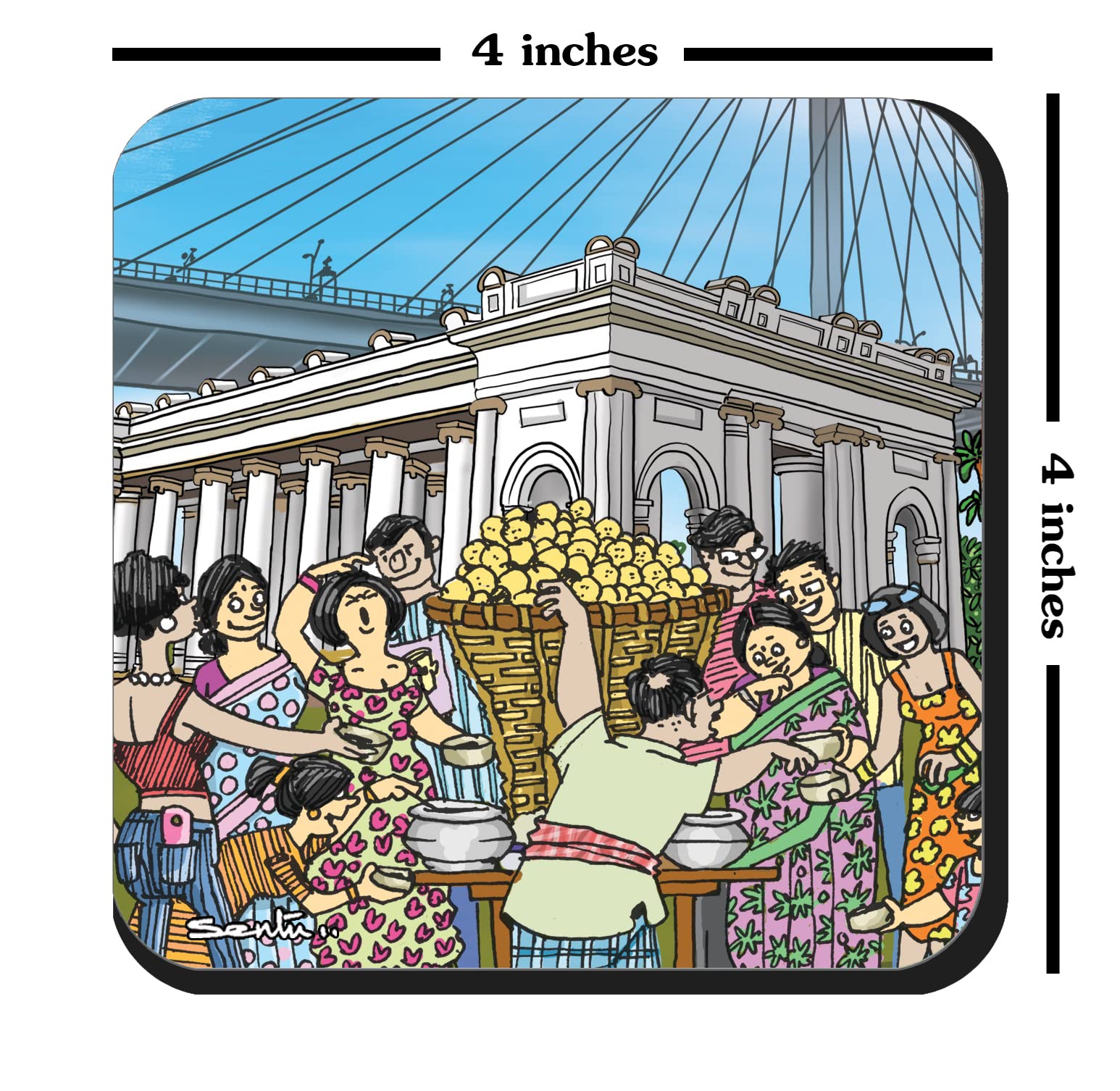 Sentoor Handmade Indian Wooden Coasters Set of 2 - Princep Ghat Fuchka Design, Kolkata Souvenir for Coffee Tables, Tea Cups & Glass Protection - Perfect Gift for Birthdays, Anniversaries & Weddings | Aesthetic Home Decor, Kitchen & Dining Accessories