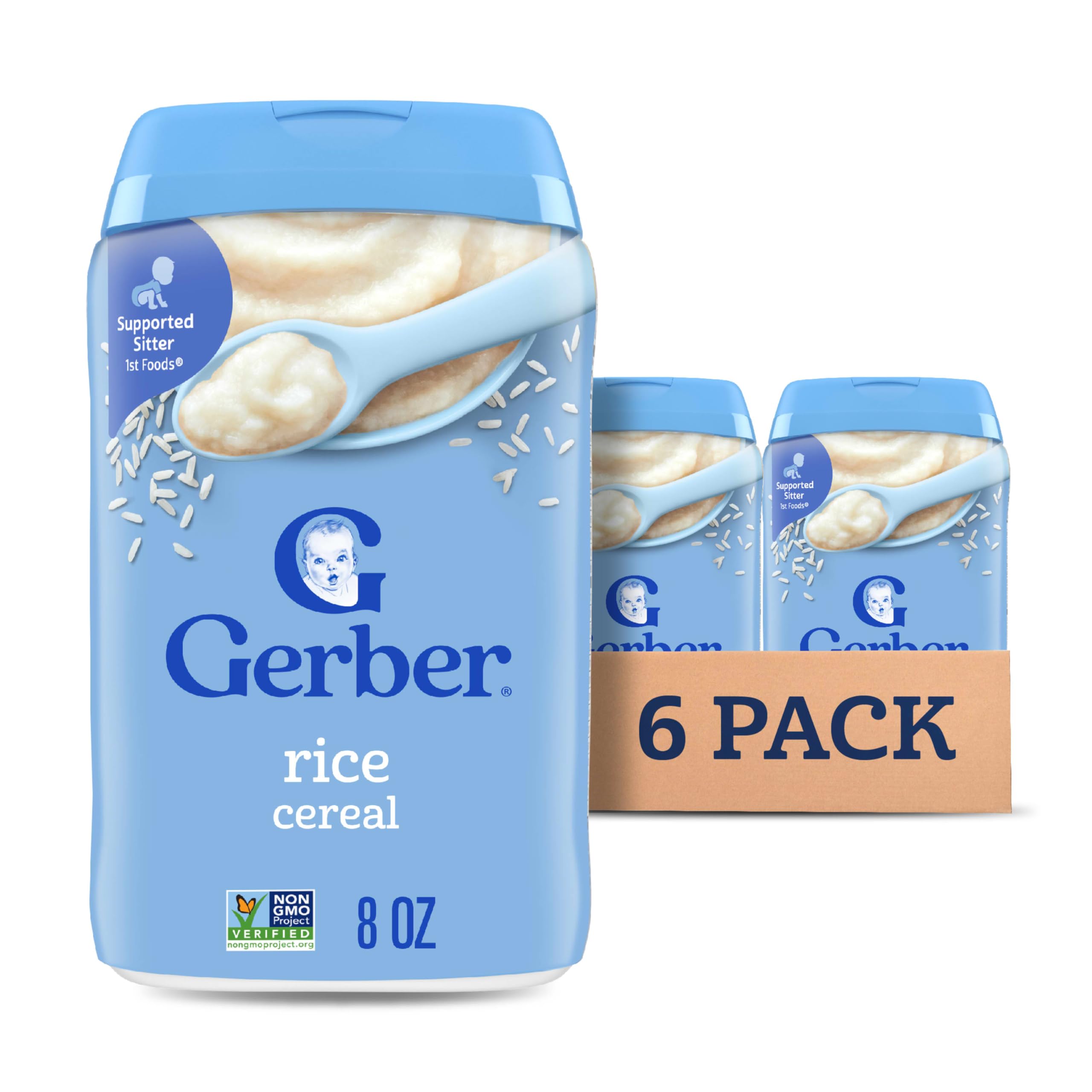 Gerber Baby Cereal 1st Foods Rice Cereal for Infants - 8 Ounce Pack of 6 | Organic Baby Food for 4+ Months | Perfect for First Solid Foods & Weaning | Easy to Digest Infant Cereal for Breakfast or Snack Time