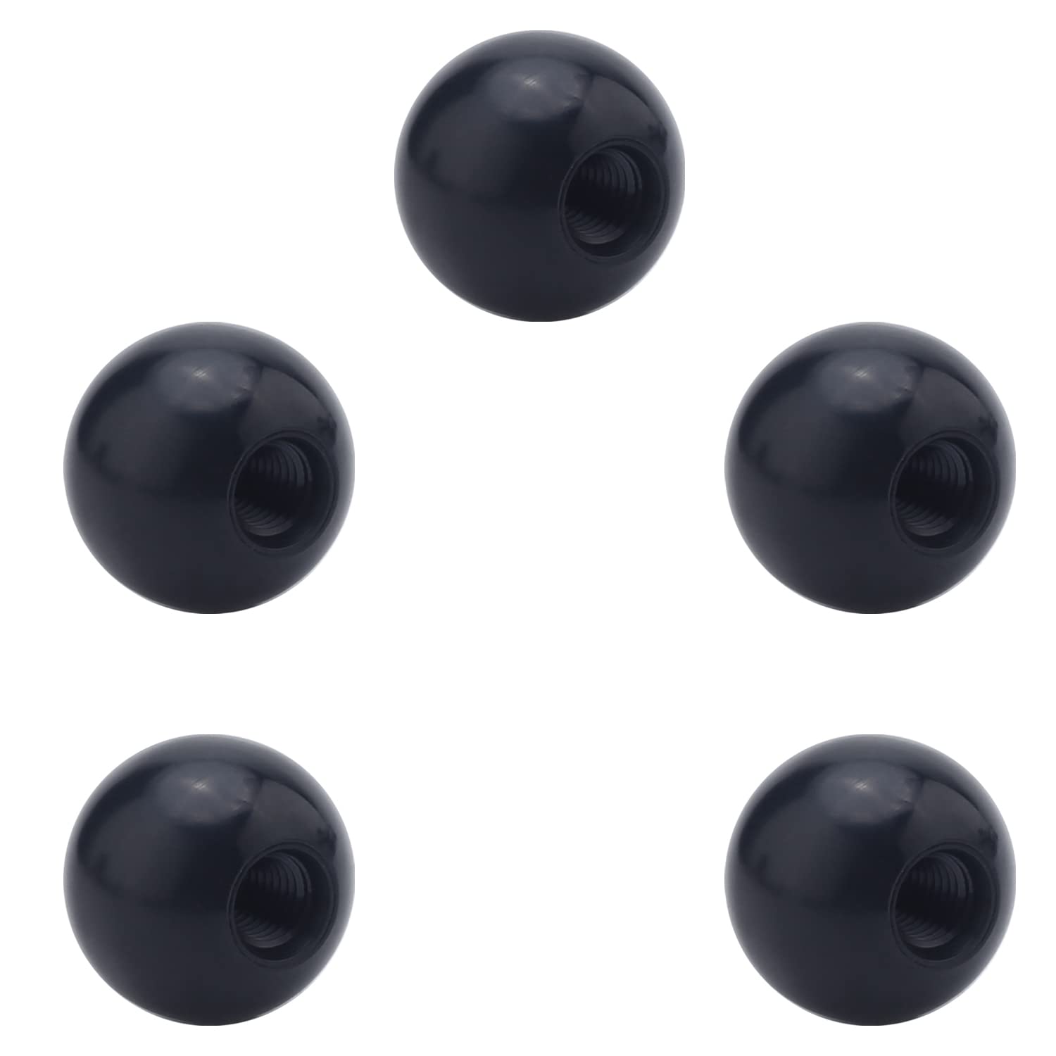 5Pcs Black Thermoset Ball Knob - M10 Female Thread Bakelite Handle (32mm Diameter) - No Twist Design with Smooth Rim - Perfect for Lawn Mowers & Exercise Equipment - Durable Replacement Part for Machinery and DIY Projects