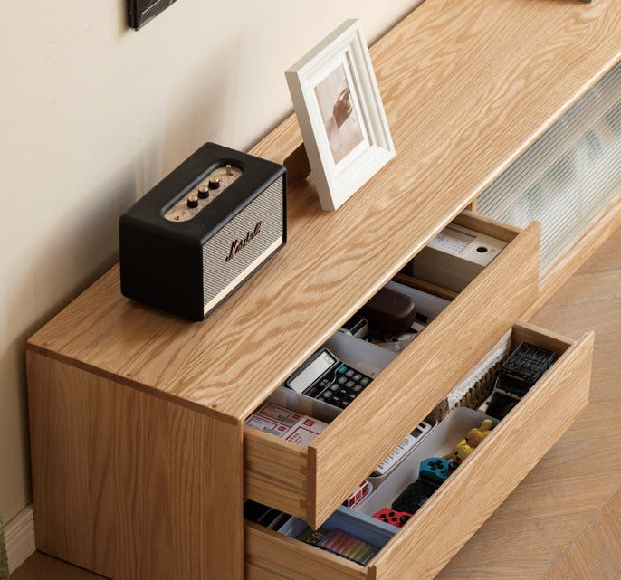 Solid Oak Wood TV Stand with Storage - Modern Entertainment Center for Living Room, Bedroom & Home Theater