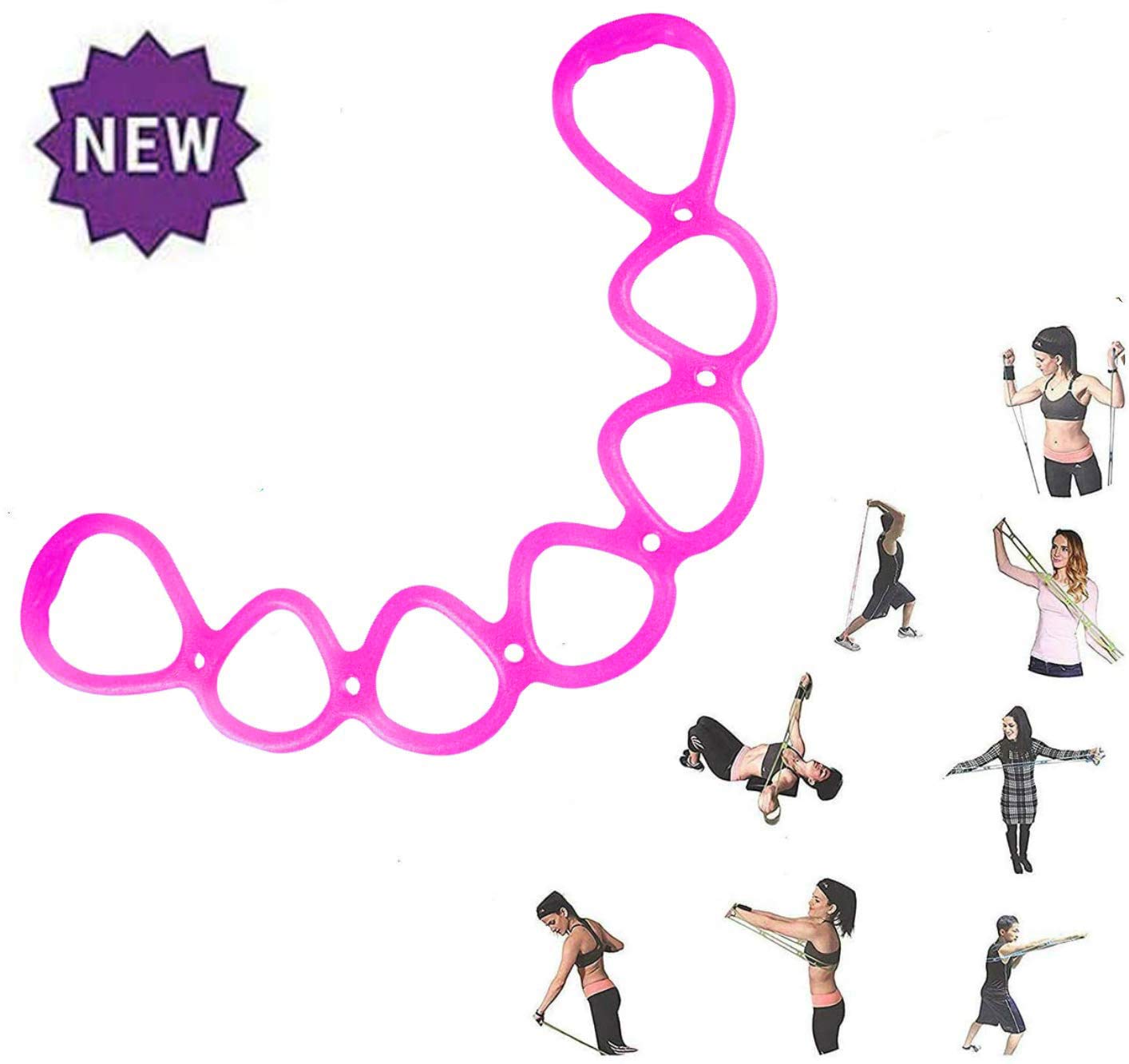 7 Rings Stretch Exercise Band - Portable Silicone Elastic Resistance Bands for Pilates, Yoga, Physical Therapy & Home Workouts - Full Body Training Equipment for Women & Men - Perfect for Gym, Travel & Rehabilitation