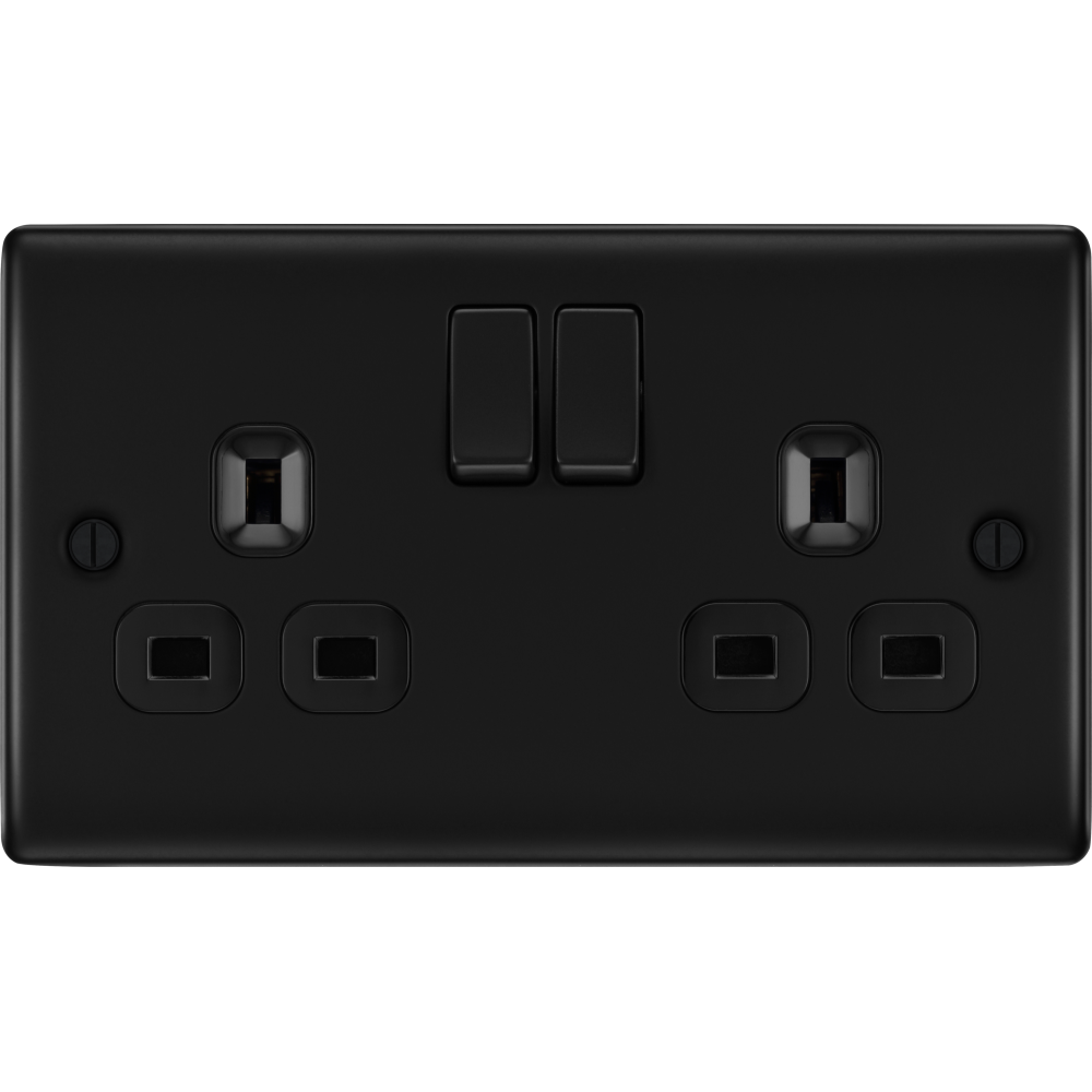 BG Nexus Metal Matt Black 13A Double Socket NFB22B - Premium Electrical Outlet for Home & Office Use - Perfect for Living Rooms, Bedrooms, and Workspaces