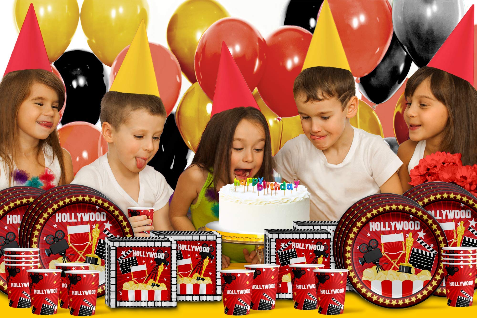 Hollywood Movie Night Birthday Party Supplies Set - 16-Piece Disposable Plates, Napkins, Cups & Tableware Kit for Themed Decorations - Perfect for Cinema-Themed Parties, Movie Premieres & Hollywood Celebrations