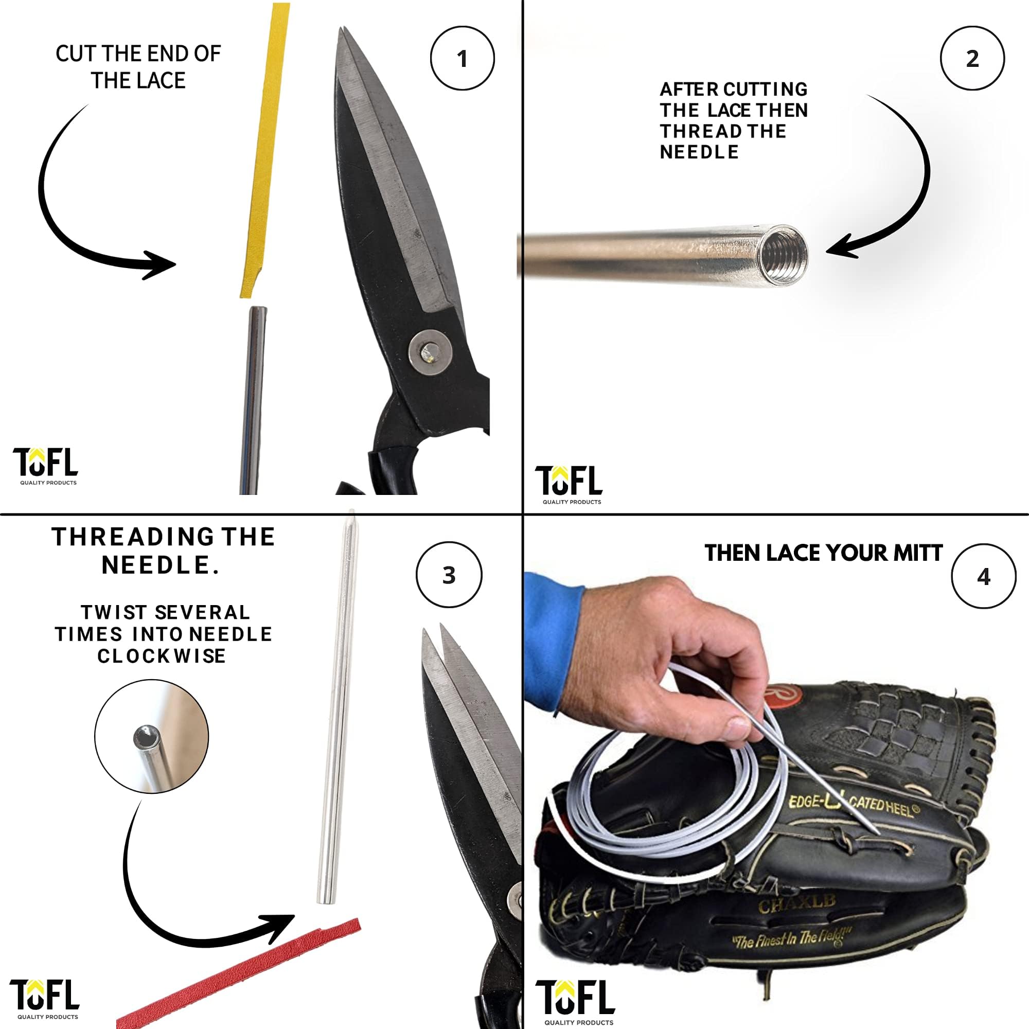 TOFL Softball and Baseball Glove Lace Repair Kit - 6 Premium Leather Laces with Lacing Needle for Catchers Mitt & Glove Maintenance - Perfect for Baseball, Softball, and Sports Equipment Repair at Home or Field