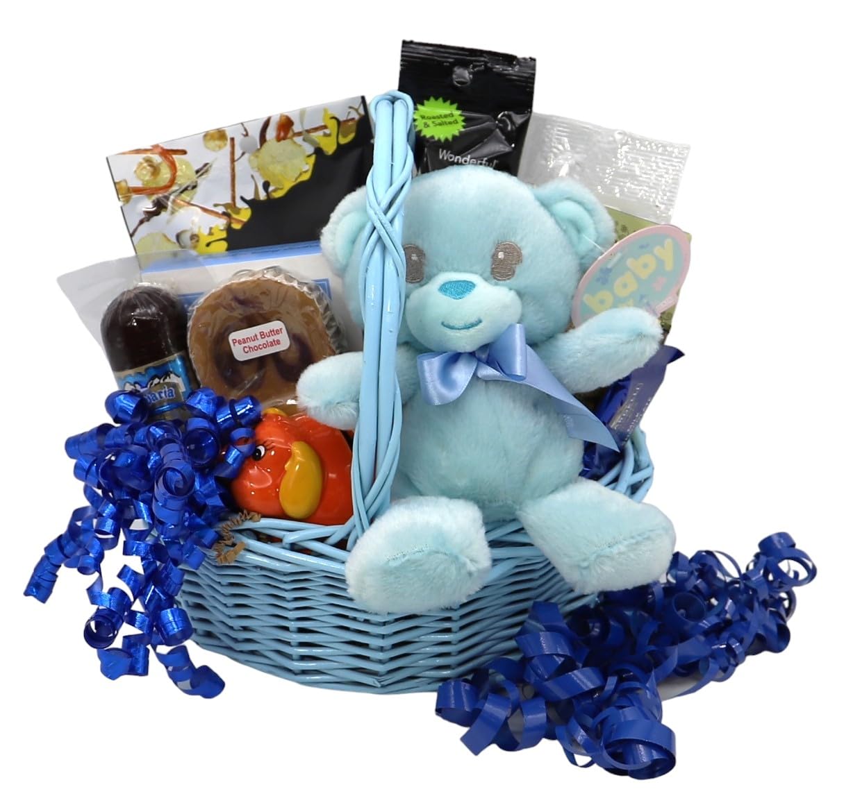 It's a Boy Celebration Gift Basket - Gourmet Snacks, Piggy Bank, Plush & More | Handcrafted Baby Shower Gift for New Parents | Perfect for Birth Announcements & Newborn Welcomes