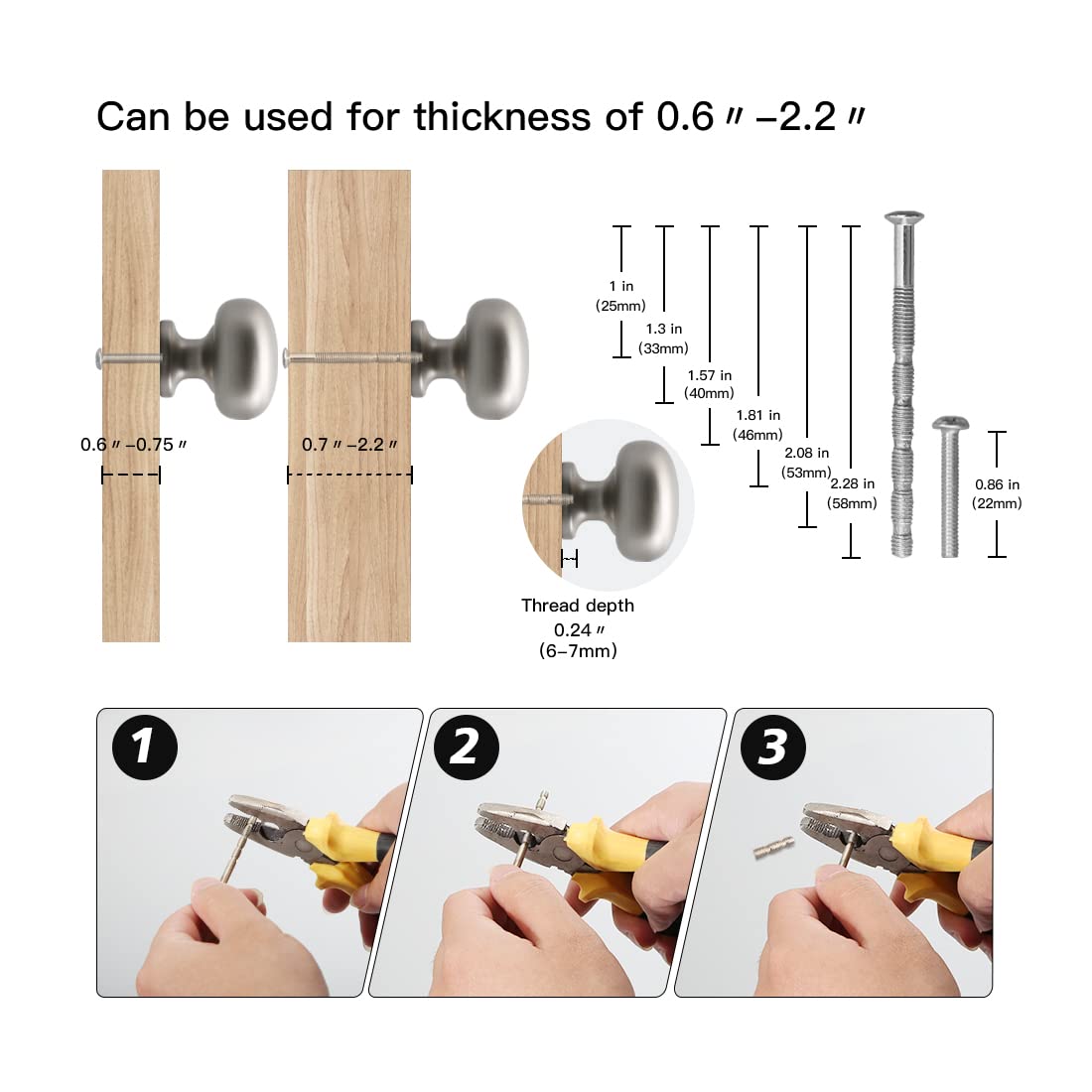 5 Pack Round Brushed Silver Cabinet Knobs - Zinc Alloy Drawer Pulls for Kitchen, Bathroom & Closet
