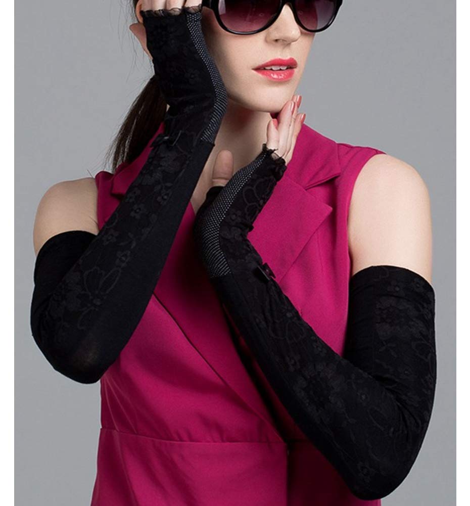 UV Protection Long Sleeve Lace Gloves for Women - Fingerless Mittens for Driving, Cycling, Outdoor Activities & Fashion Accessories
