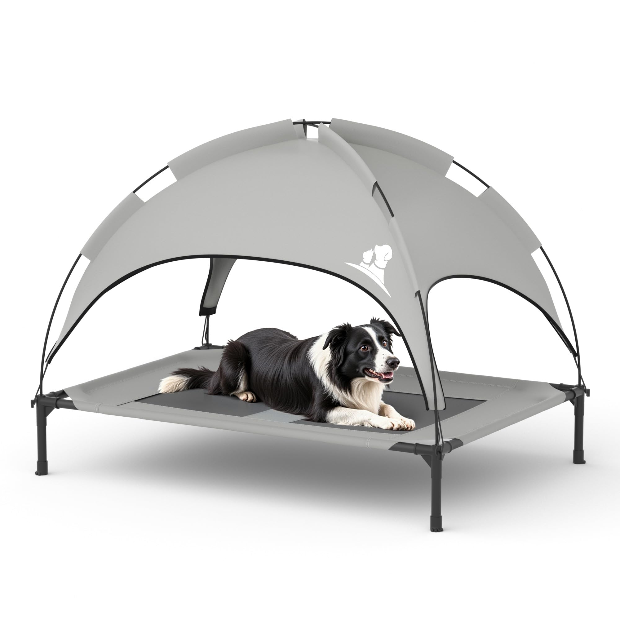 GOJOOASIS Waterproof Outdoor Dog Bed with Removable Canopy Tent - Elevated Pet Cot for Medium Dogs & Cats - Grey - Perfect for Camping, Backyard, Patio & Indoor Use