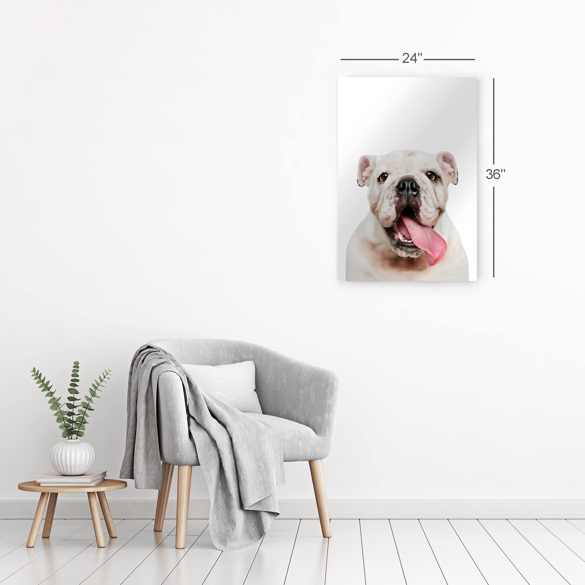 White English Bulldog Portrait Metal Wall Art - Pet Lover Gift for Dog Owners, Mom & Dad - 40x30 Inch Animal Print for Living Room, Bedroom, Nursery Decor - Made in USA | Perfect for Home, Office & Dog-Themed Spaces
