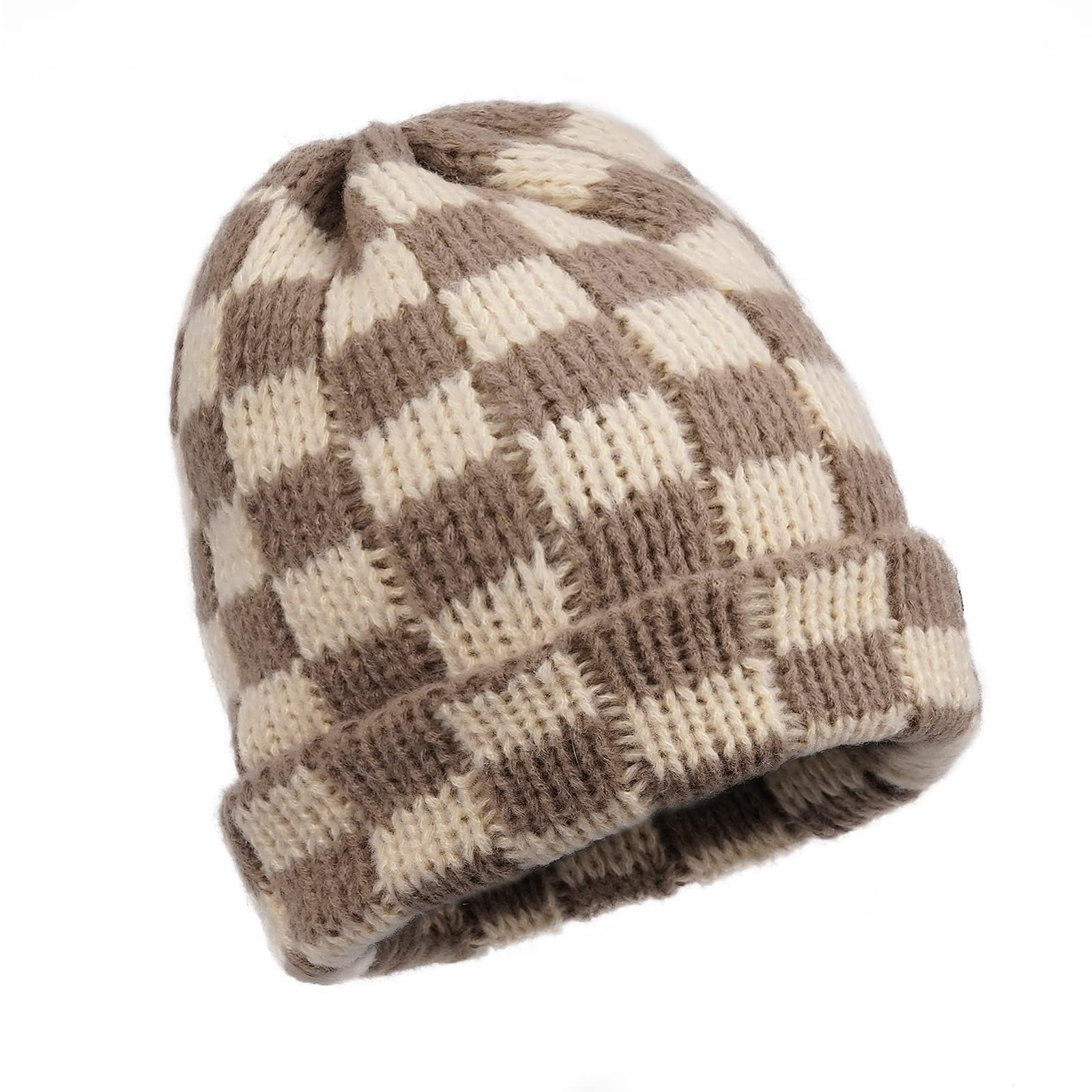 Clakllie Checkered Beanie for Women & Men - Slouchy Winter Knit Hat with Cuffed Design - Warm Unisex Skull Cap for Skiing, Snowboarding & Everyday Cold Weather Wear