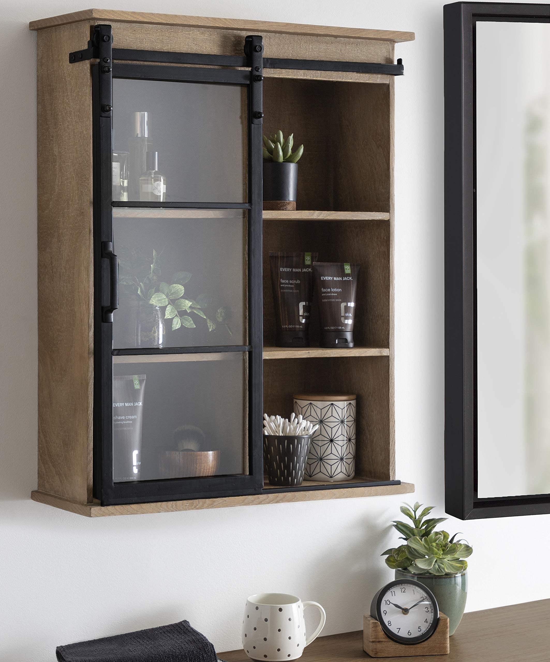 Kate & Laurel Barnhardt Rustic Brown Wooden Wall Cabinet with Sliding Glass Door - 22