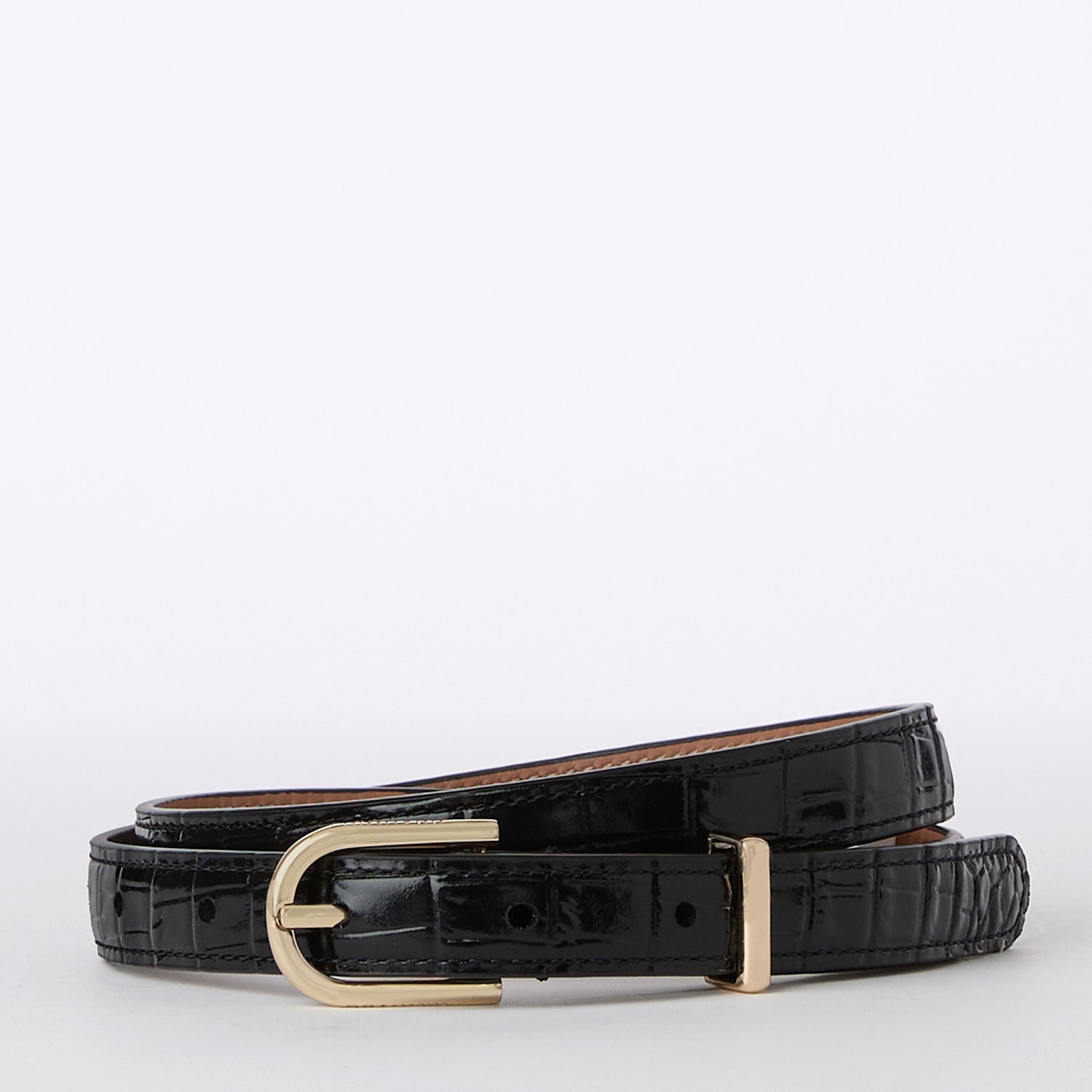 Slim Leather Belt with Gold Buckle for Women & Men - Fashionable Dress & Casual Accessory for Office, Jeans & Everyday Wear