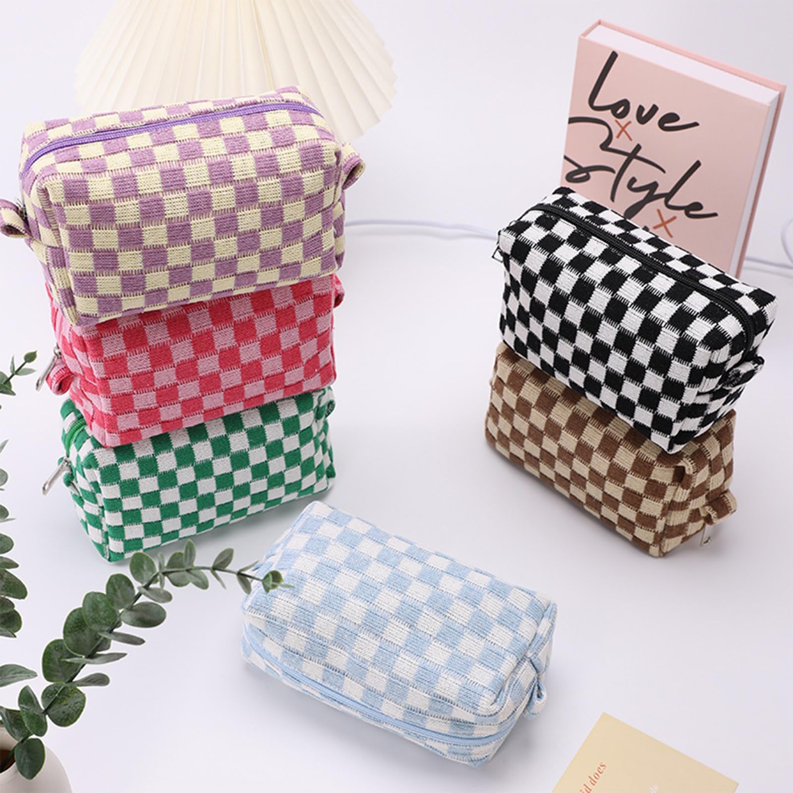 12-Piece Checkered Makeup Bag Set for Women - Large Capacity Cosmetic Organizer with Plaid Design - Perfect for Travel, Toiletries, Makeup Brushes & Pencil Storage - Ideal Gift for Beauty Lovers
