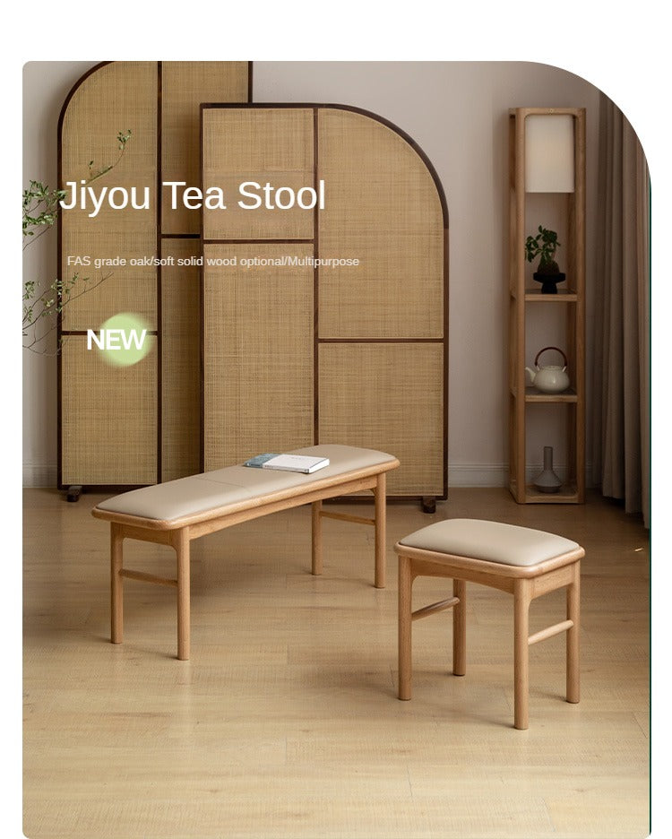 Solid Oak Wood Modern Soft Tea Stool - Comfortable & Stylish Footrest Ottoman for Living Room, Bedroom, or Tea Ceremony
