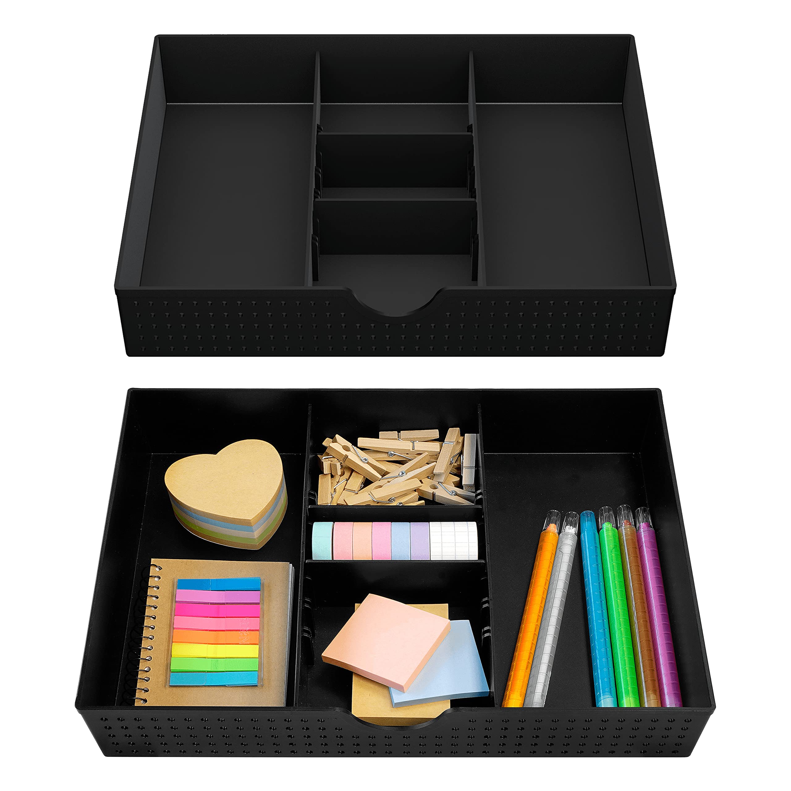 CAXXA 2 Pack 3 Slot Drawer Organizer with Adjustable Dividers - Black Desk Drawer Storage for Office Supplies, Kitchen Utensils & Home Organization | Perfect for Office, Kitchen & Bathroom Organization