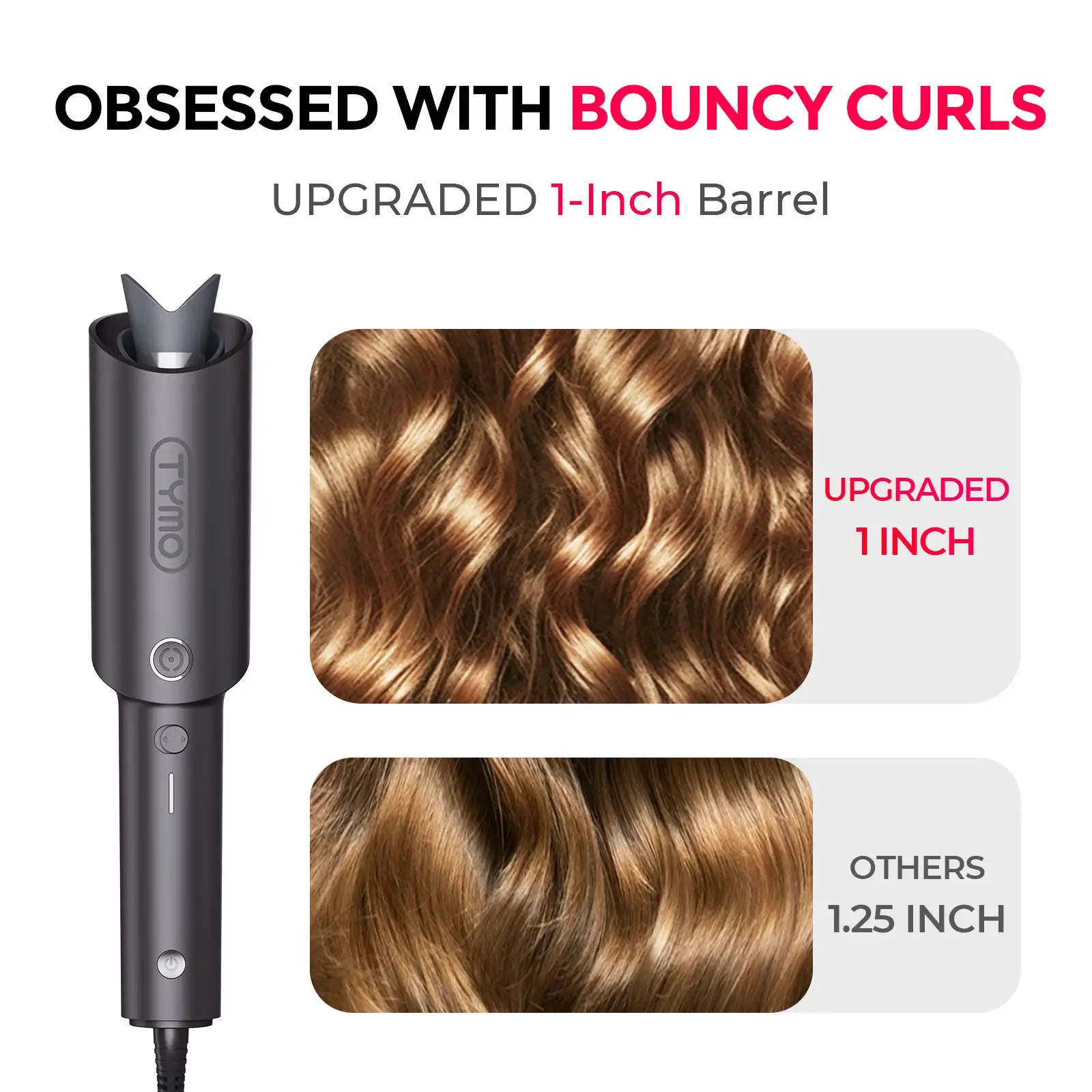 TYMO CURLPRO Grey Hair Styling Iron - Professional Ceramic Curling Wand for Long, Short & Medium Hair - Perfect for Home & Salon Use