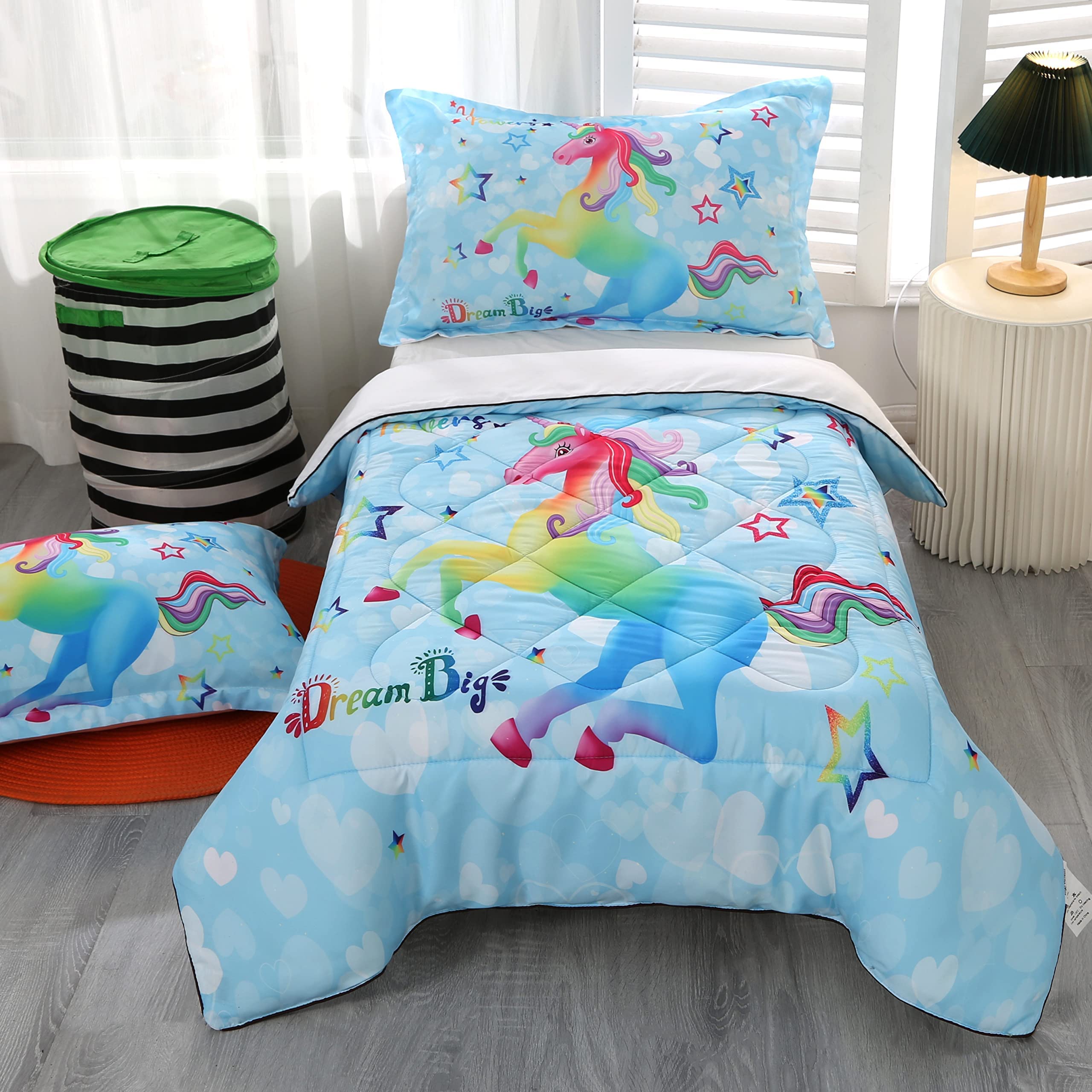 Unicorn Toddler Bedding Set for Girls & Boys - 3 Piece Quilt Set (42