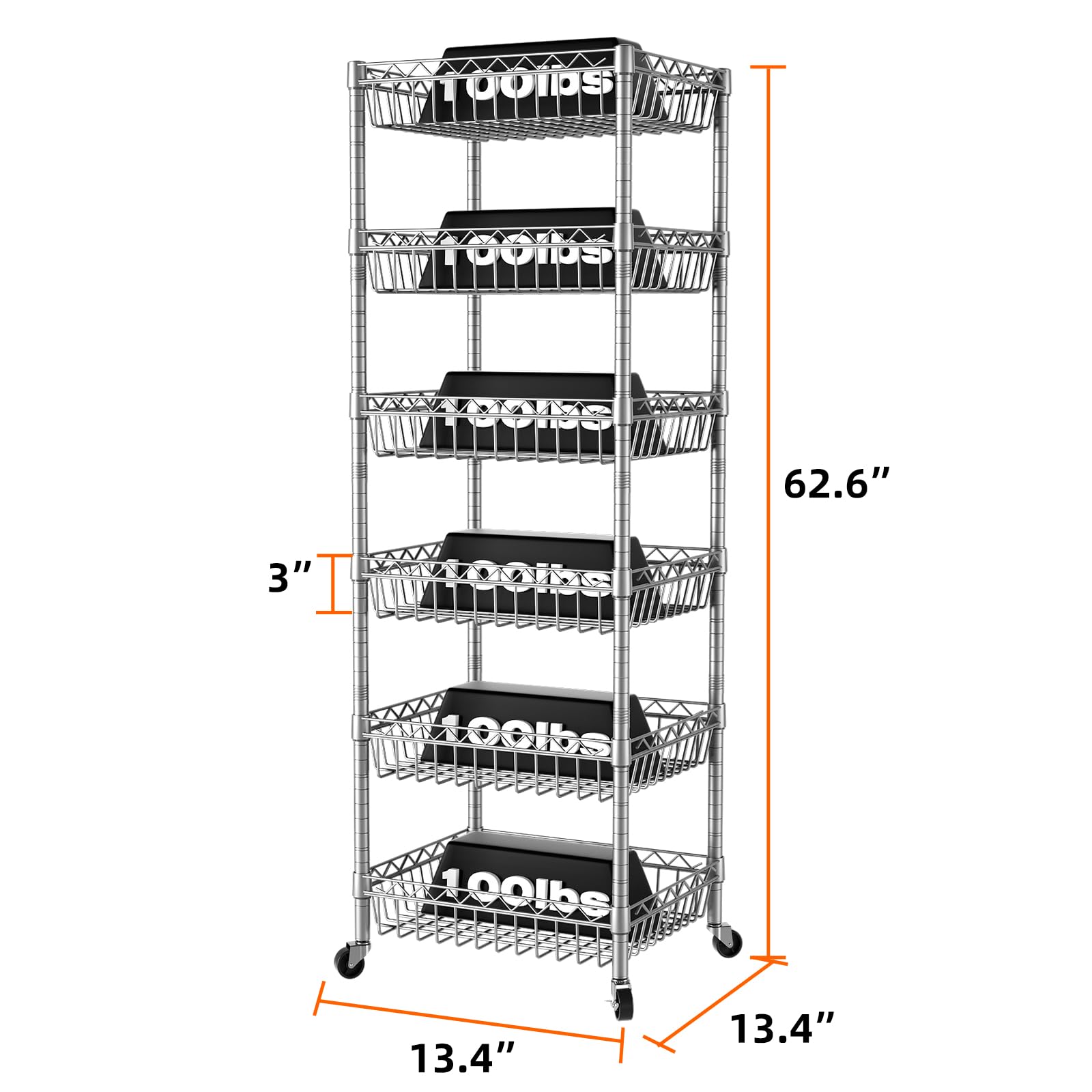 6-Tier Adjustable Wire Shelving Unit with Baskets - 13.5