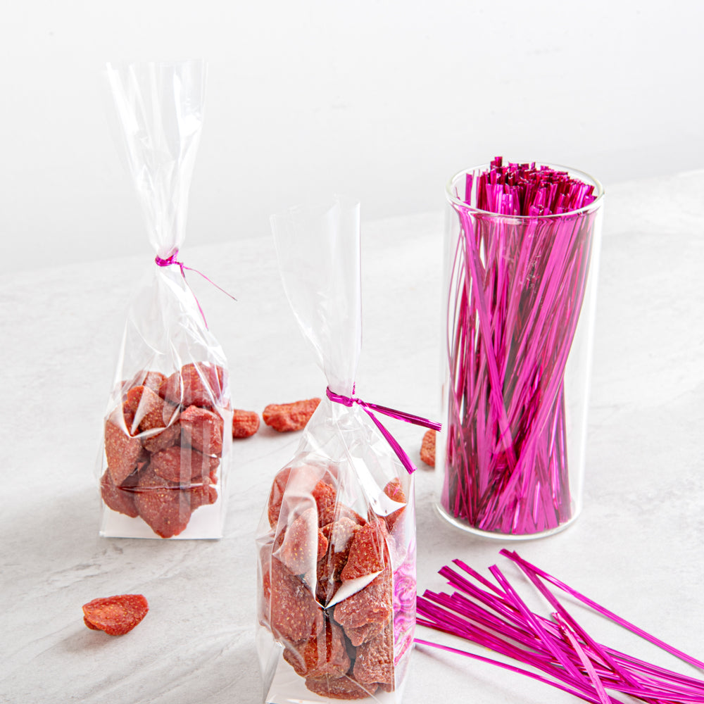 Pink Metallic Twist Ties for Bags - 500 Count Box | Reusable Bag Closures for Food Storage, Gift Wrapping & Organizing
