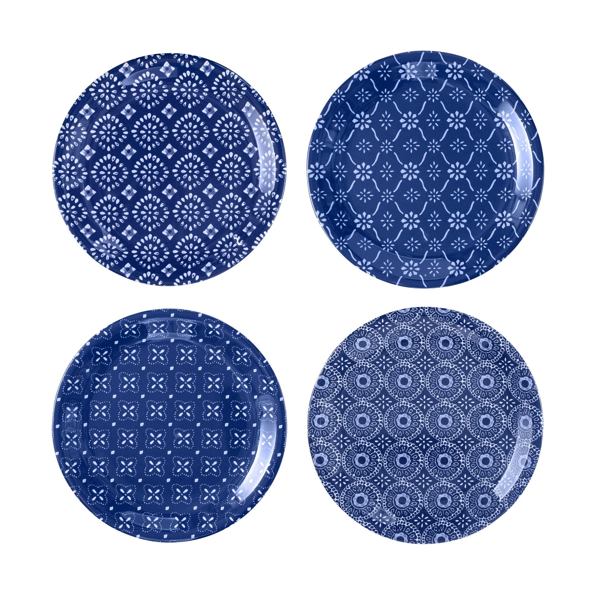 UPware Indigo Melamine Round Dessert Plates - 6.75 Inch Small Serving Plates Set of 4, Blue - Perfect for Appetizers, Snacks, Side Dishes, Picnics, Parties & Outdoor Dining