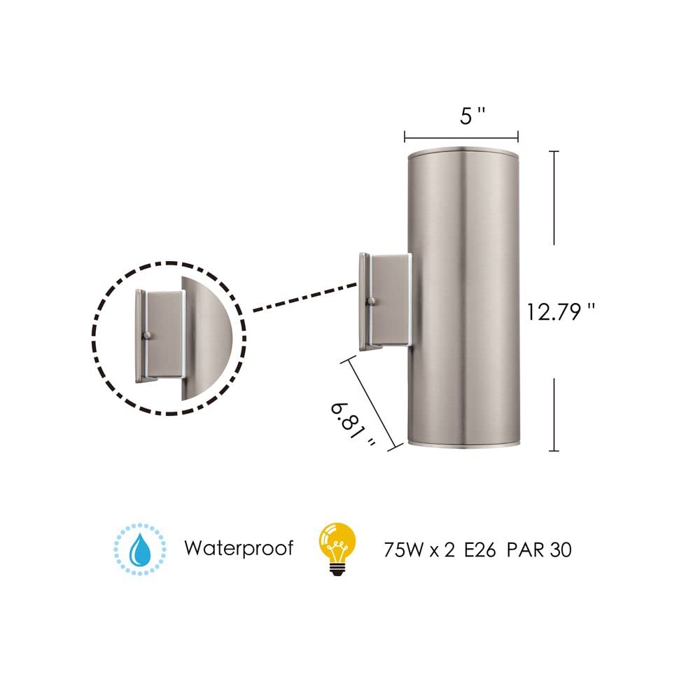 EGLO Ascoli 2-Light Outdoor Wall Sconce - Waterproof & Rust-Resistant Porch Light for Garage, Front Yard, Patio - Silver Finish, 13 Inch - Perfect for Entryway Lighting, Garden Decor & Exterior Home Illumination