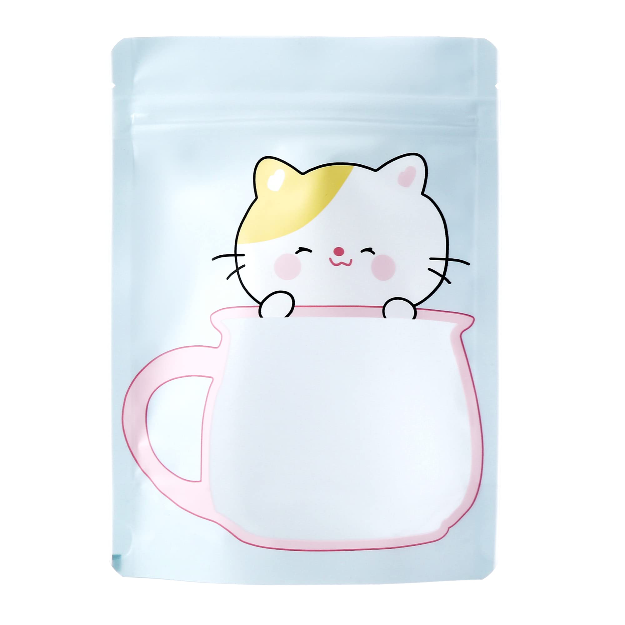 QQ Studio 100-Pack Animal Print Snack Bags with Zipper Seal - 5x7 Inch Pastel Blue Kitty Design Bakery Bags, Cookie Treat Storage Bags with Window - Perfect for Birthday Parties, Baby Showers & School Snacks