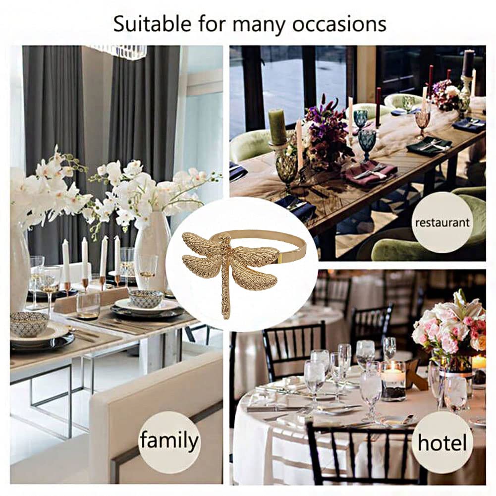 10PCS Dragonfly Napkin Rings Set - Elegant Gold Insect Napkin Holders for Easter, Wedding, Christmas Dinner & Family Gatherings - Perfect Table Decorations for Party & Holiday Dining Accessories