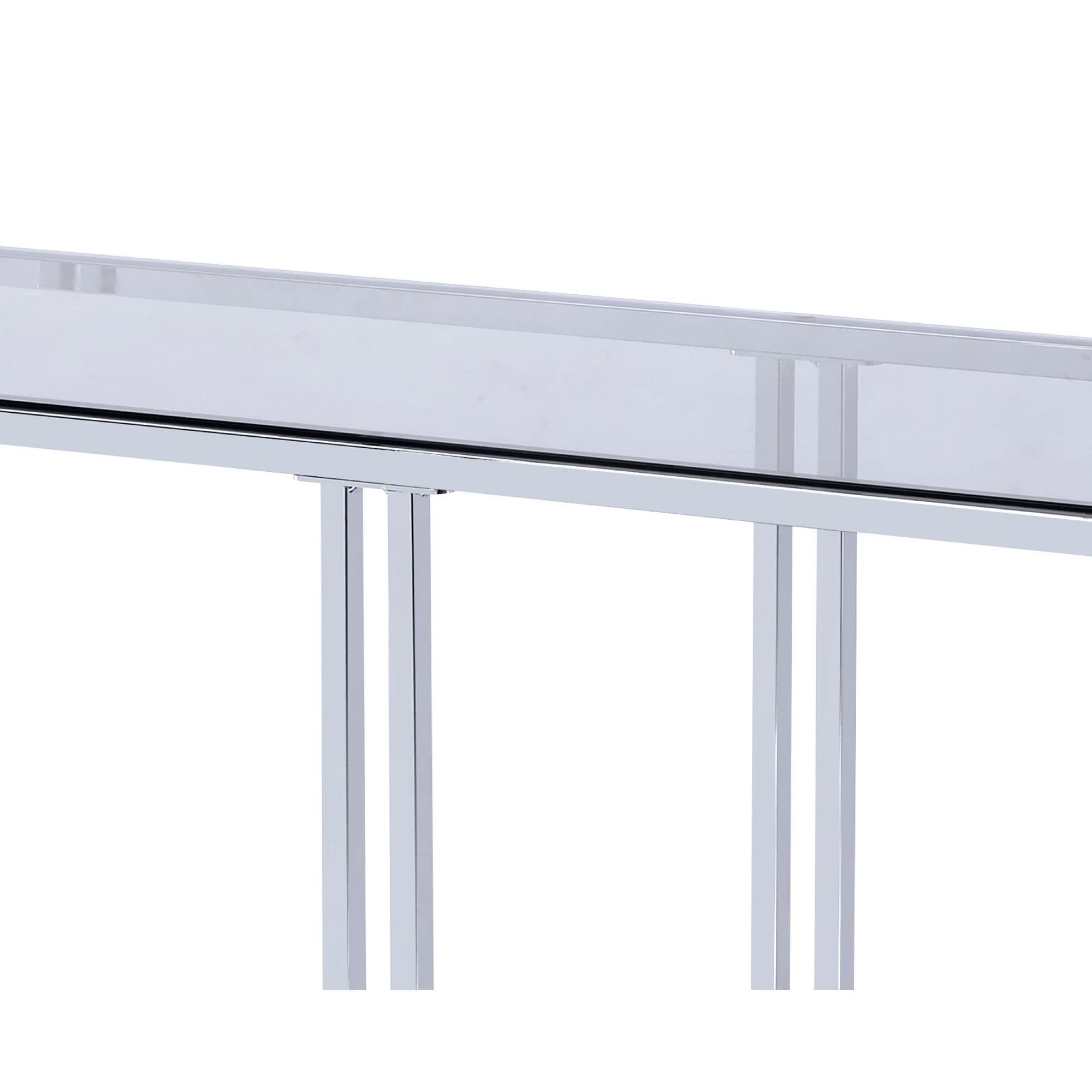 Benjara Modern Sofa Table - Silver Metal Frame with Clear Glass Top & Marble Bottom Shelf - Perfect for Living Room, Lounge, or Office Decor