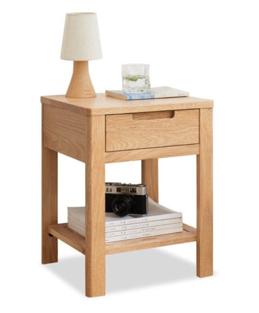 Solid Oak Wood Nightstand - Bedside Table with Drawer for Bedroom Furniture, Perfect for Storage and Decor | Modern & Rustic Home Design