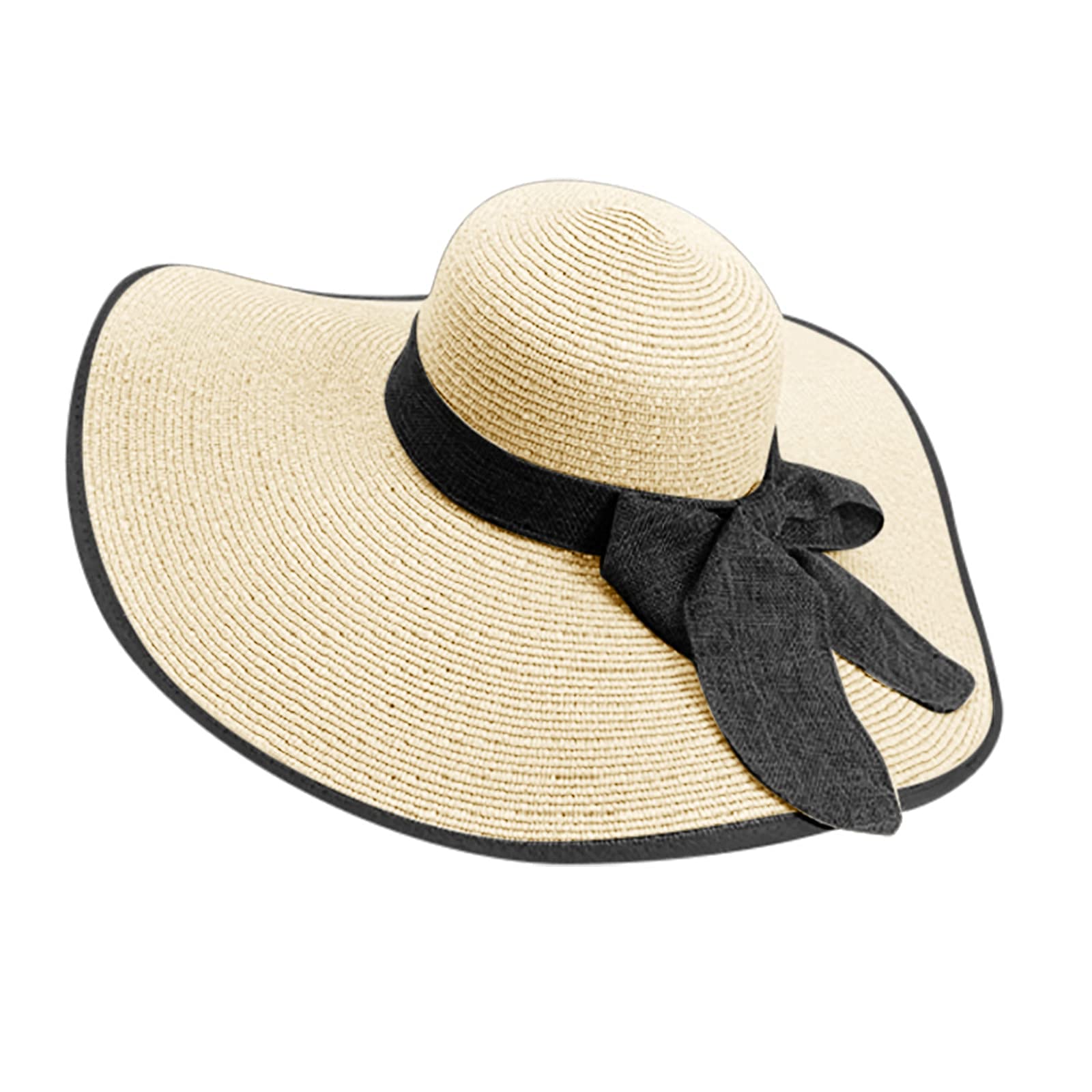 Women's Sun Protection Straw Hat - Wide Brim UPF 50+ Sun Hat for Summer, Beach, Travel & Outdoor Activities | Adjustable Black Bow | UV Shield for Gardening, Walking & Vacation