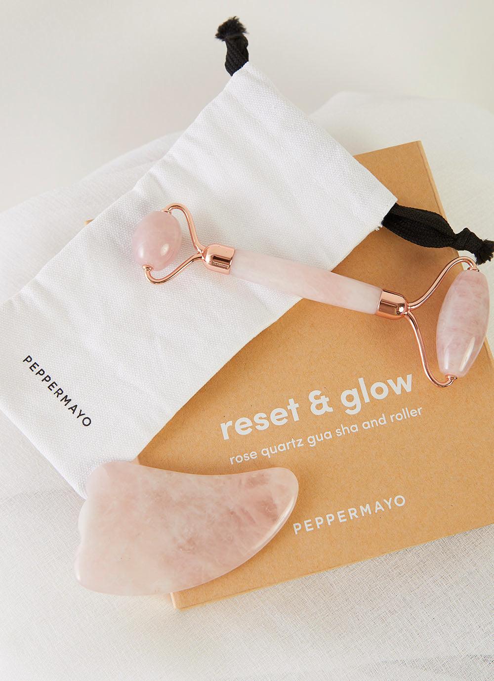 Rose Quartz Gua Sha & Roller Set for Face - Natural Jade Stone Facial Massage Tools for Skin Care, Lymphatic Drainage & Anti-Aging - Perfect for Home Spa & Self-Care Routine
