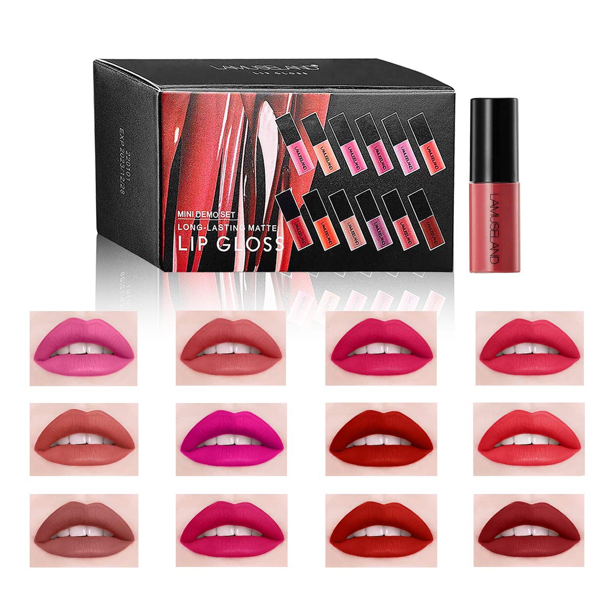 LAMUSELAND 12Pcs Matte Liquid Lipstick Set - Waterproof, Long-Lasting, Travel Size Lip Gloss Makeup Kit | Perfect for Daily Wear, Parties, and On-the-Go Touch Ups