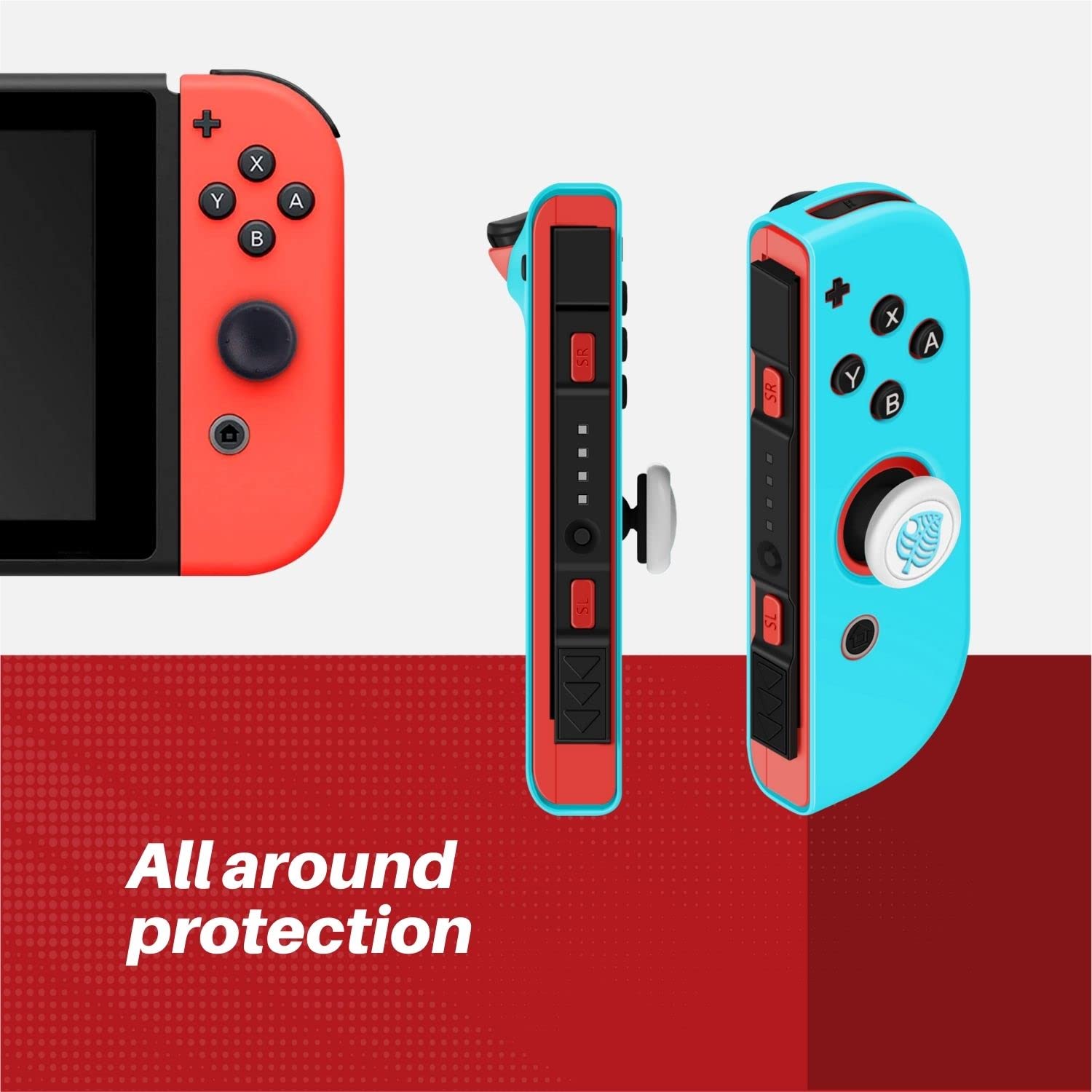 Premium Silicone Joycon Case for Nintendo Switch & Switch OLED - Protective Controller Cover with Thumb Grip Caps (White Leaf) | Durable Gaming Accessory for Enhanced Comfort & Protection During Play