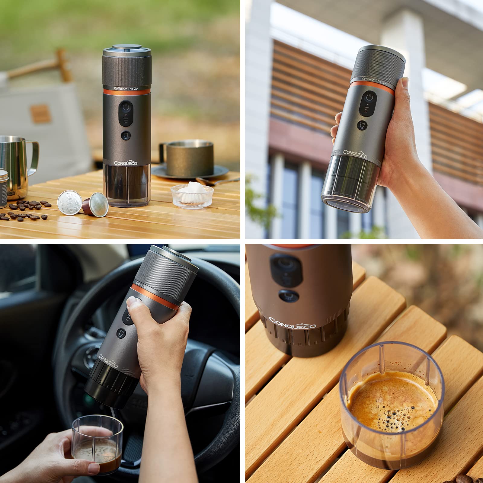CONQUECO Portable Espresso Machine for Travel & Camping - 12V Car Coffee Maker - Fast 2.5 Minute Heating - Makes 8 Cups per Charge - Compact Electric Espresso Maker for Road Trips, Office & Outdoor Adventures