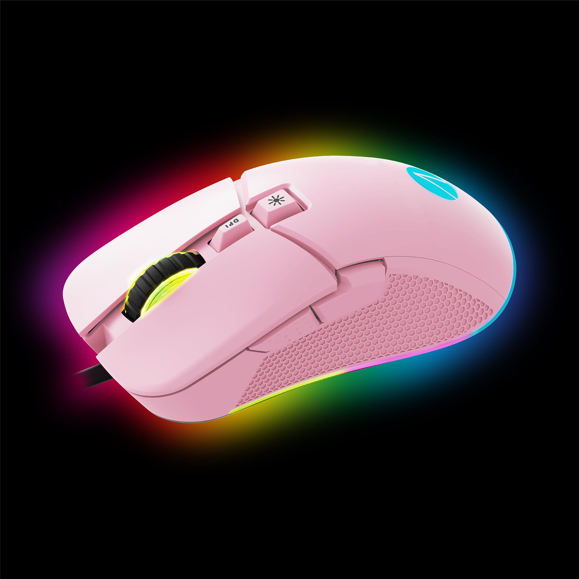 STEALTH Pastel Pink LED Gaming Mouse with 7 Programmable Buttons - Wired USB for PC, PS4, PS5, Xbox | Ergonomic Design for FPS, MMO, MOBA Games & Office Work