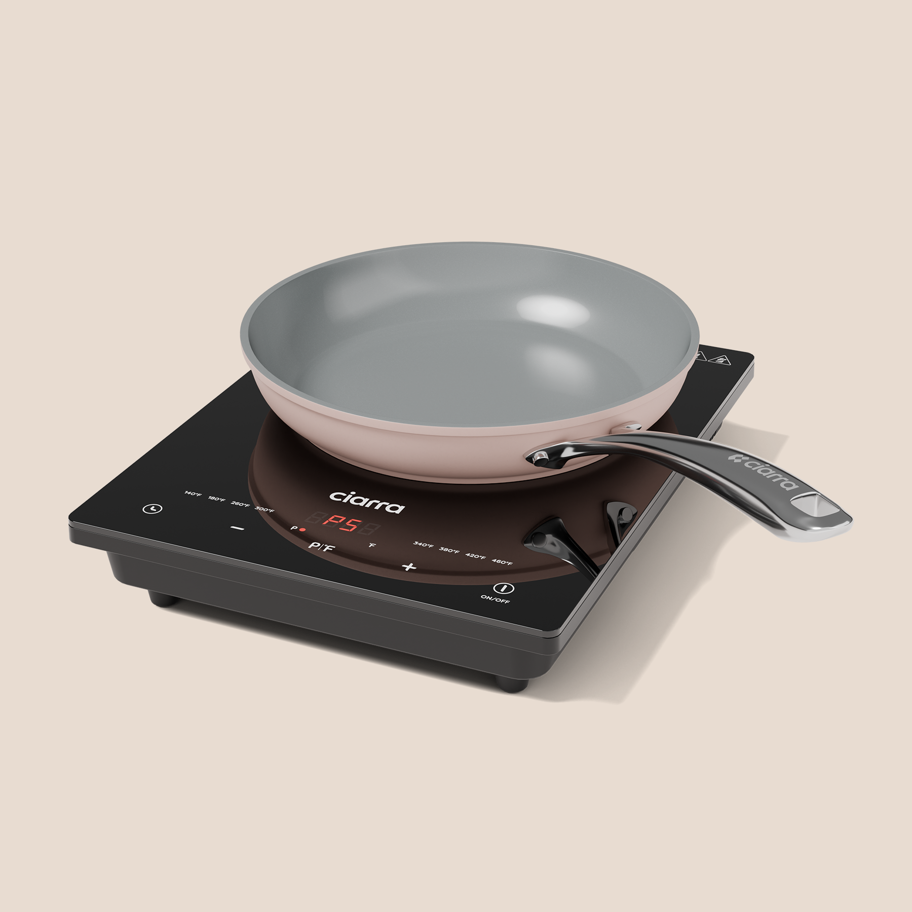 Ciarra 2-Piece Induction Cooktop & Non-Stick Fry Pan Set - Perfect for Home Kitchen, Camping & Small Spaces Cooking