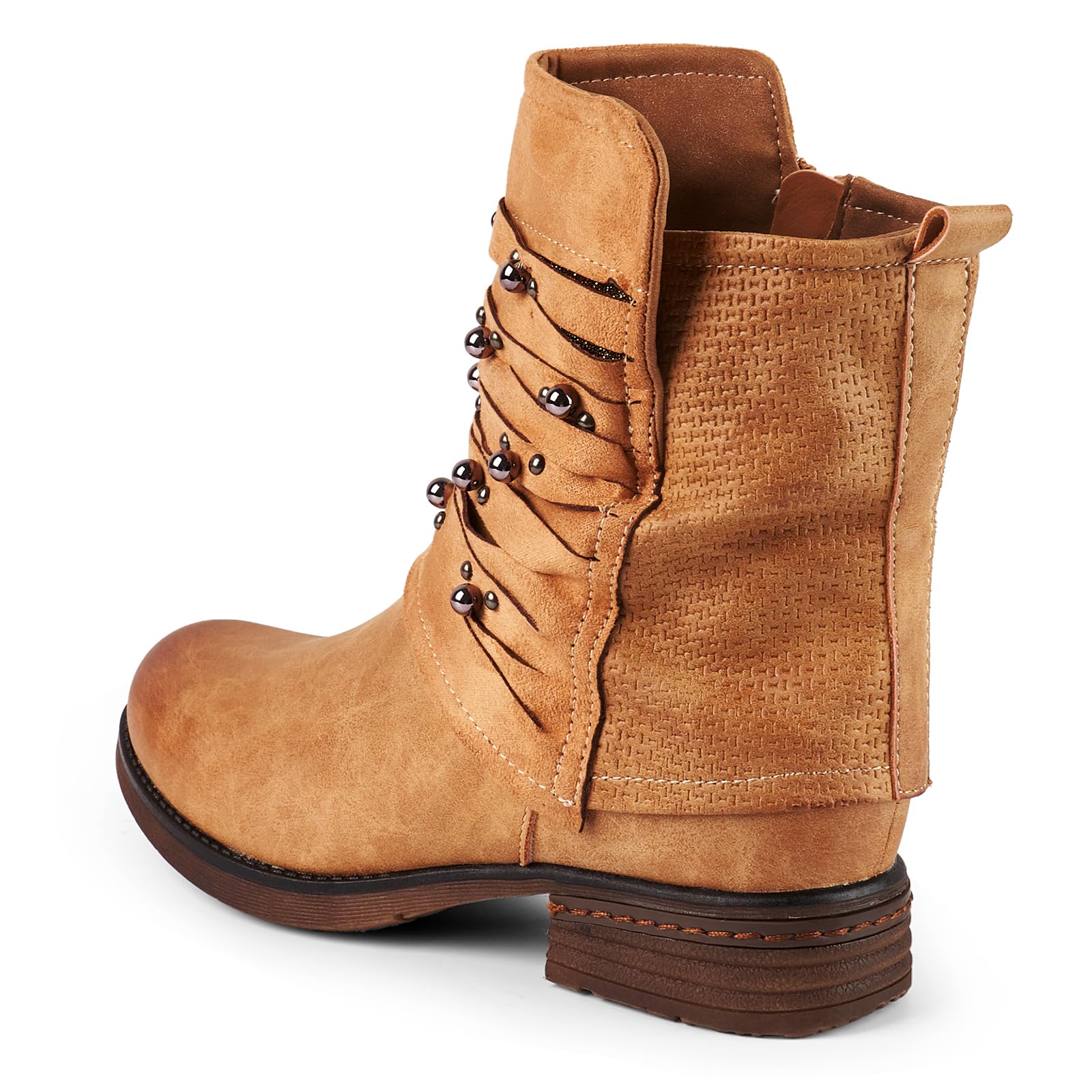 LALA IKAI Women's Combat Boots - Studded Motorcycle Ankle Boots with Chunky Block Heels, Biker Booties for Riding & Street Fashion | Perfect for Motorcycle Riding, Night Out, and Edgy Outfits