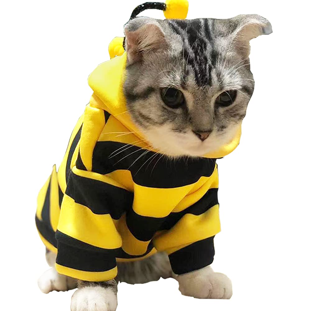 Funny Dog Hoodies & Cat Sweaters - Warm Pet Clothes for Small Dogs & Cats | Holiday Puppy Hooded Coat & Bee Costume for Halloween & Christmas (Yellow, Medium) - Perfect for Pet Parties, Winter Walks & Festive Photo Shoots