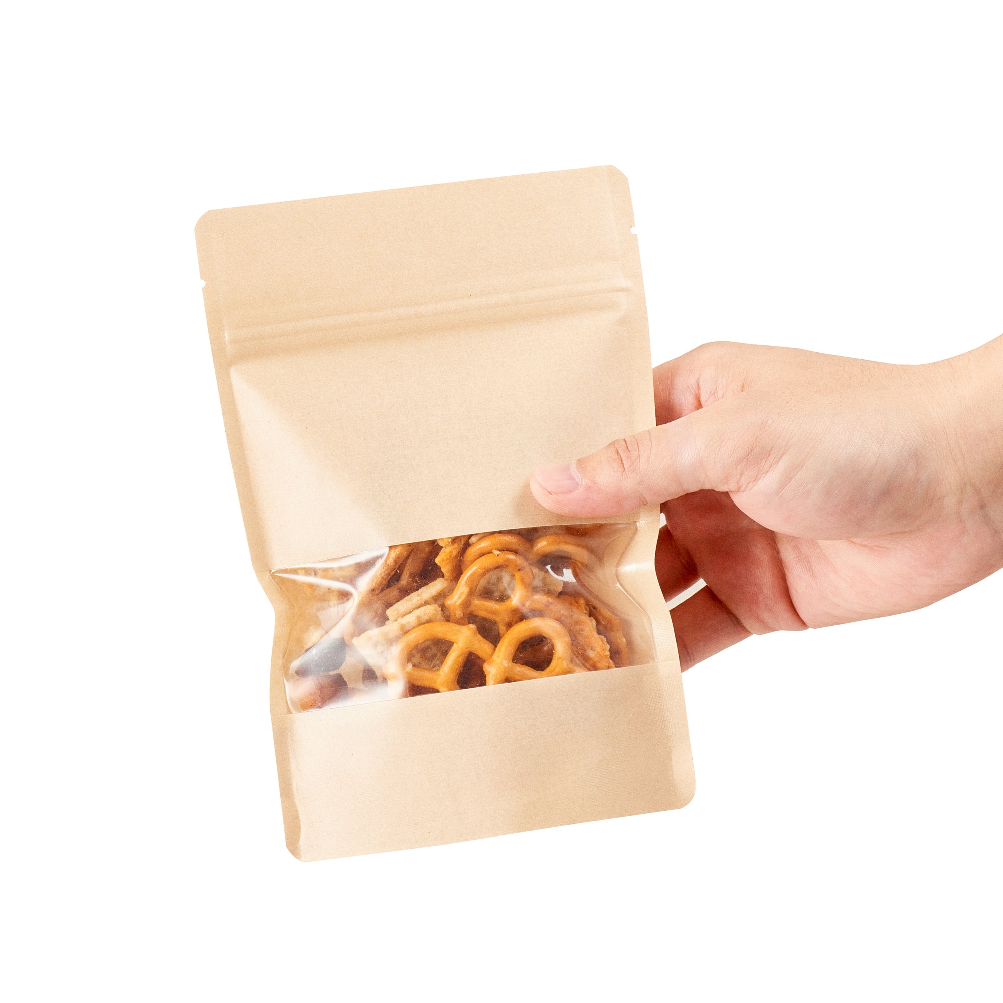Kraft Plastic Small Window Bags with Heat Sealable Feature - 7 x 4 3/4 x 1 1/2 Inches - Pack of 100 | Perfect for Bakery, Candy, Crafts & Retail Packaging