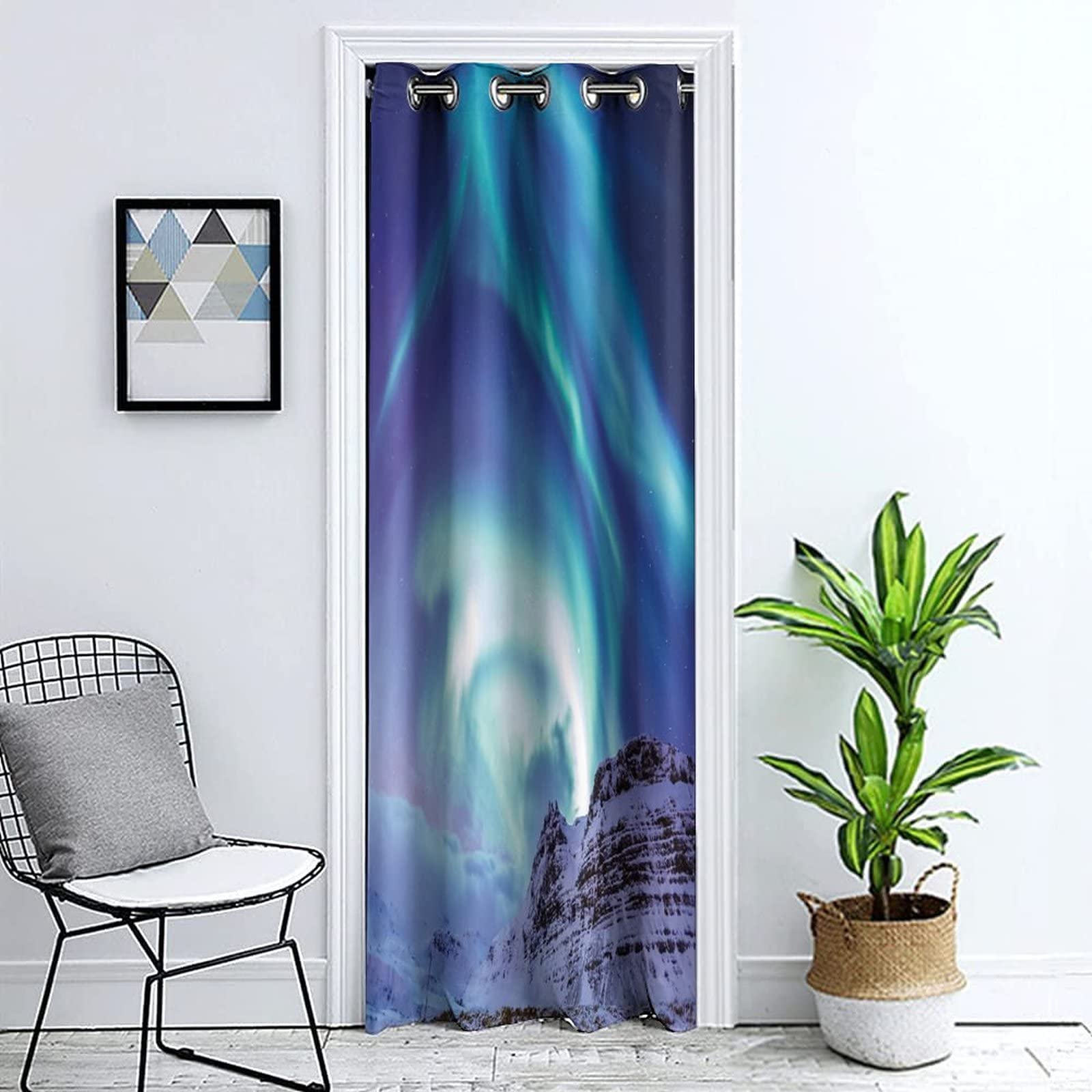 Blackout Doorway Curtains for Closet & Winter Privacy Door Curtain - Aurora Borealis at Kirkjufell Iceland Natural Print Classic Screen Panel (51x78 inches) - Perfect for Kitchen, Storage Room & Bedroom Privacy